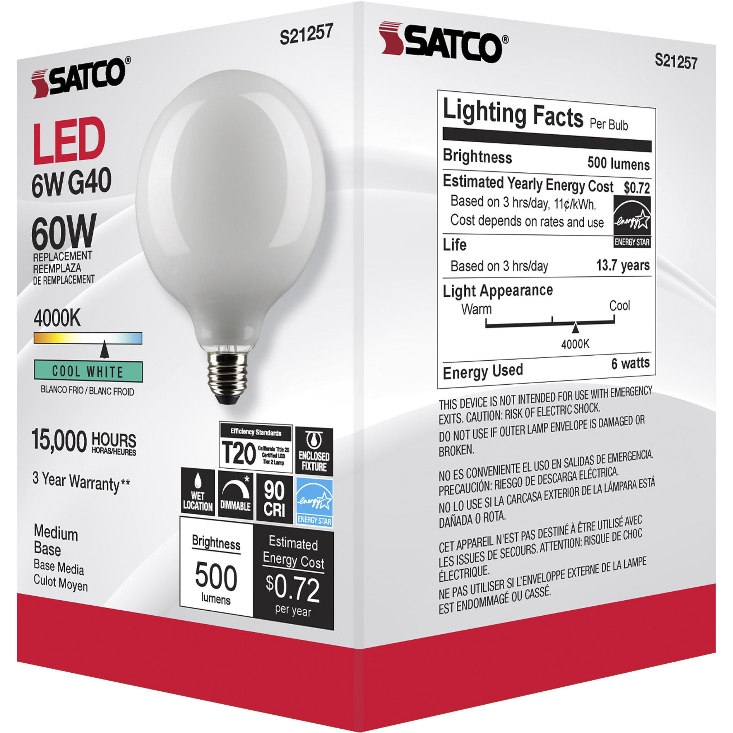 Lumos LED Medium Medium 6.00 watt 4000K LED Filament