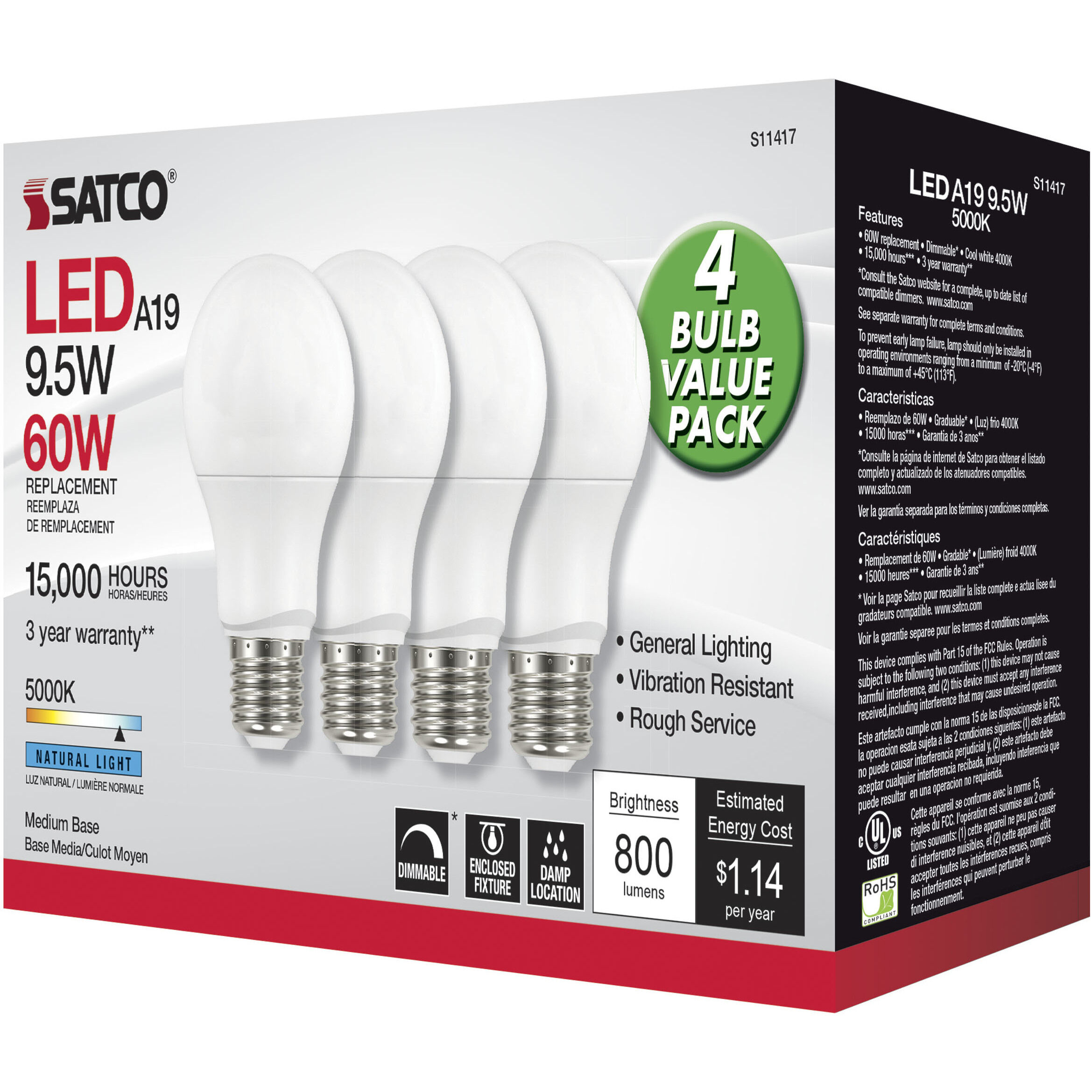 Lumos LED A19 9.50 watt 4000K Light Bulb