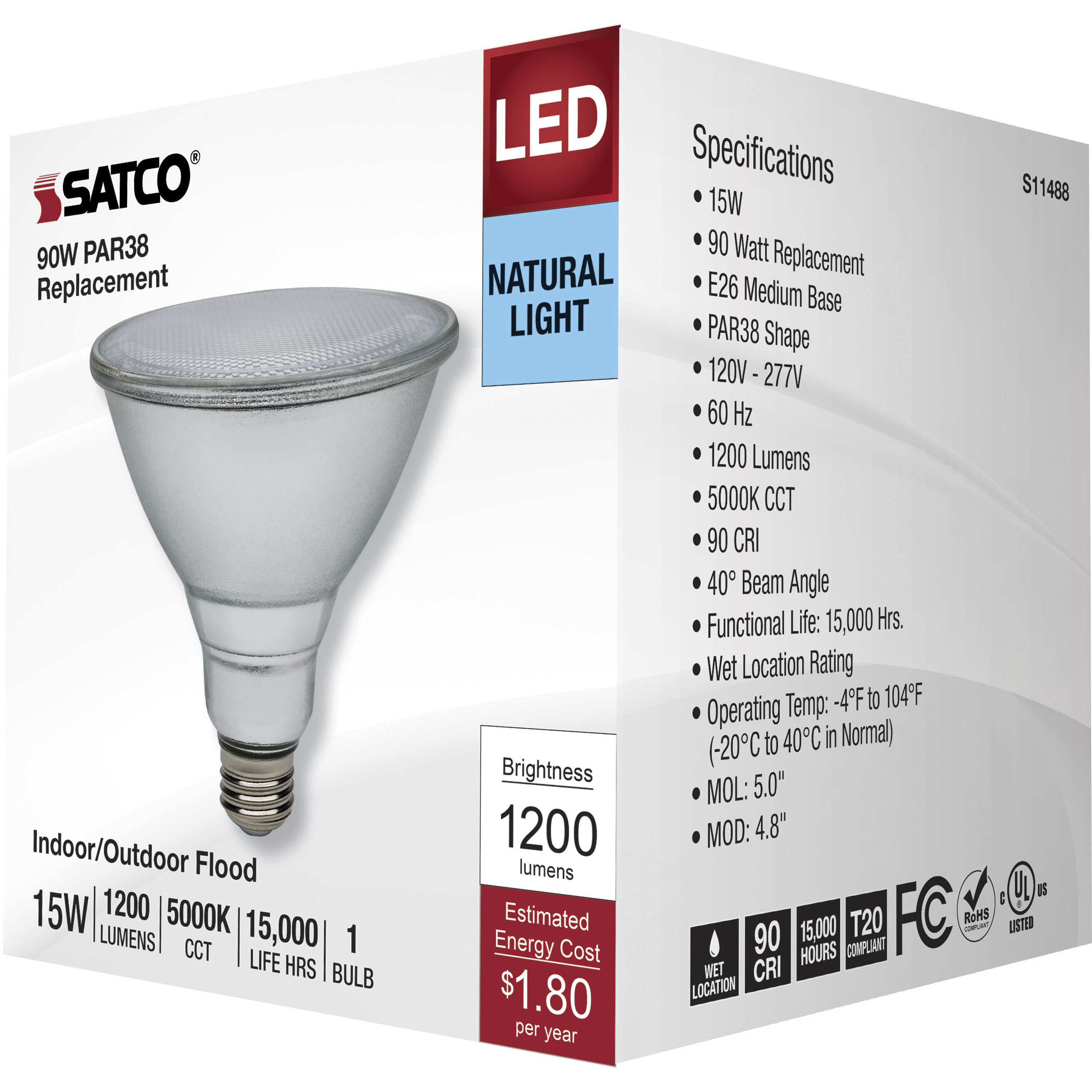 Lumos LED 15 watt 120 277 5000K Light Bulb LED PAR