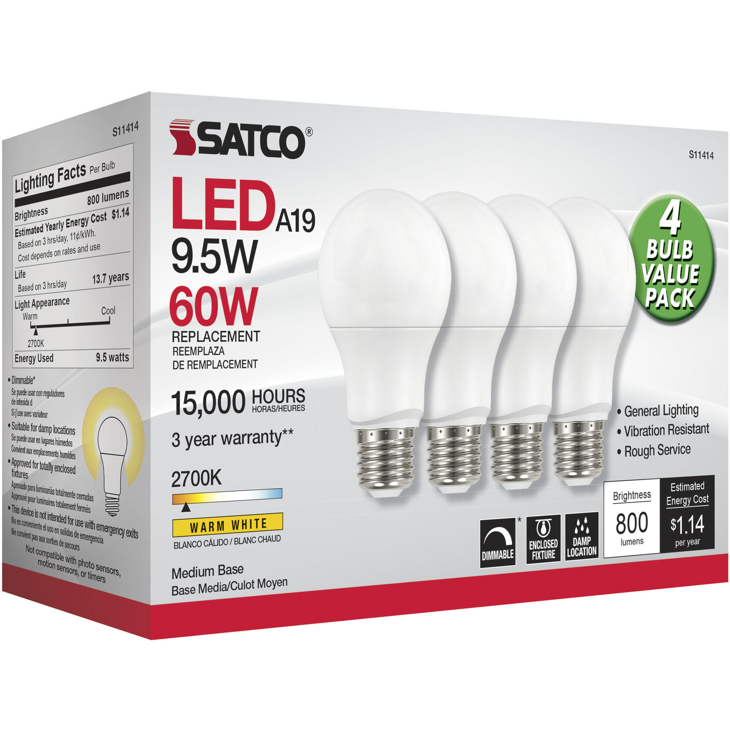 Lumos LED A19 9.50 watt 2700K Light Bulb