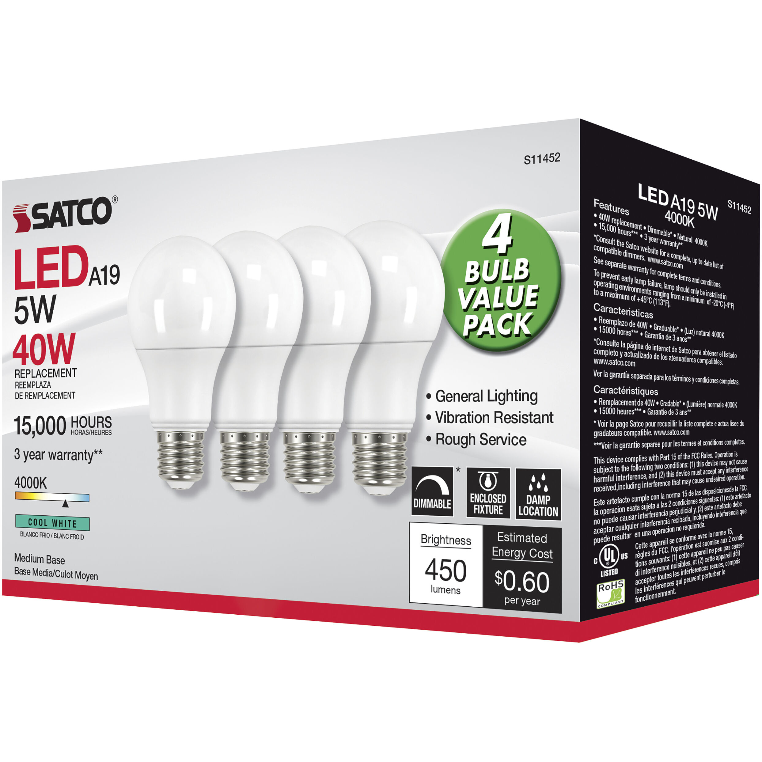 Lumos LED Medium Type A 5.00 watt 4000K Light Bulb