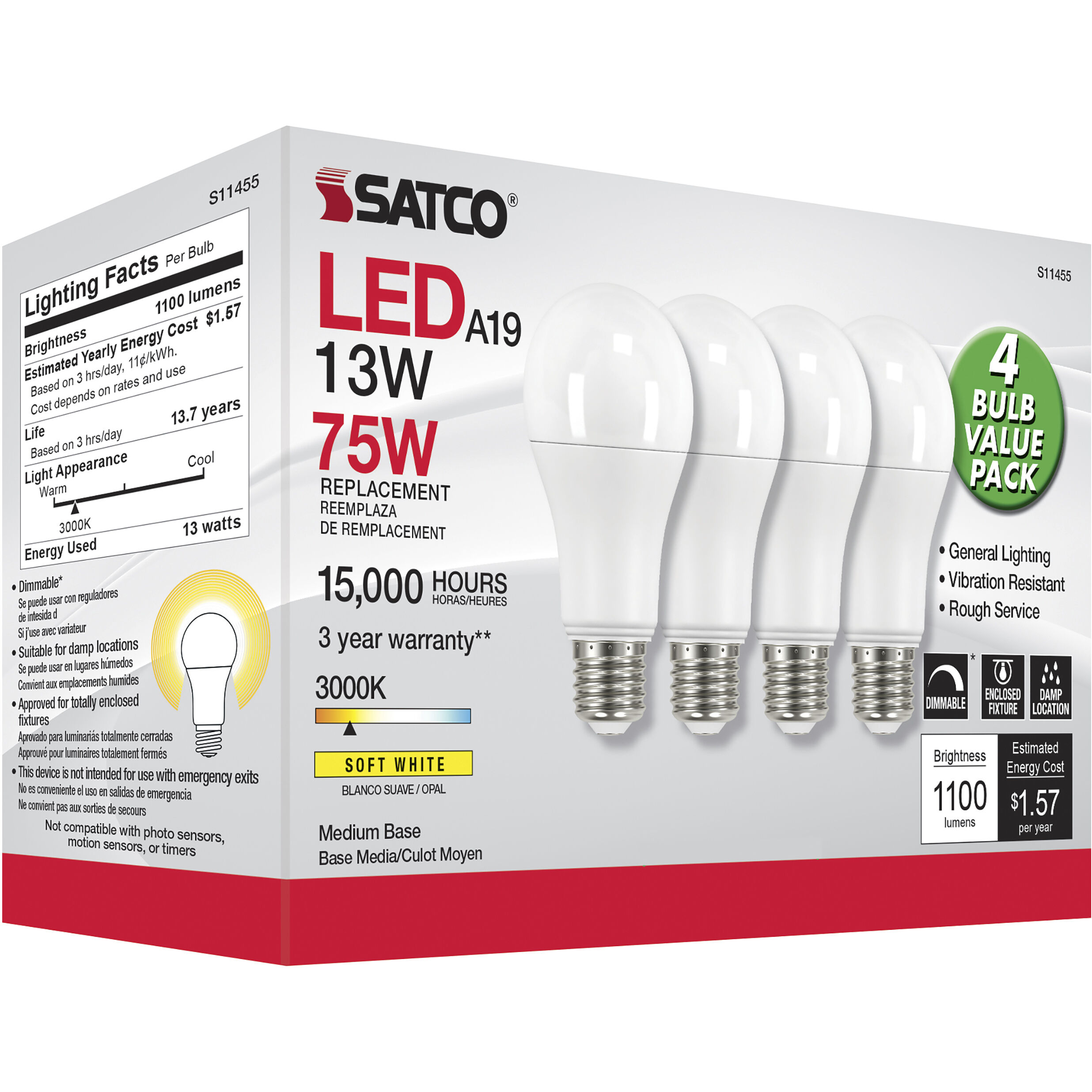 Lumos LED Medium Type A 13.00 watt 3000K Light Bulb