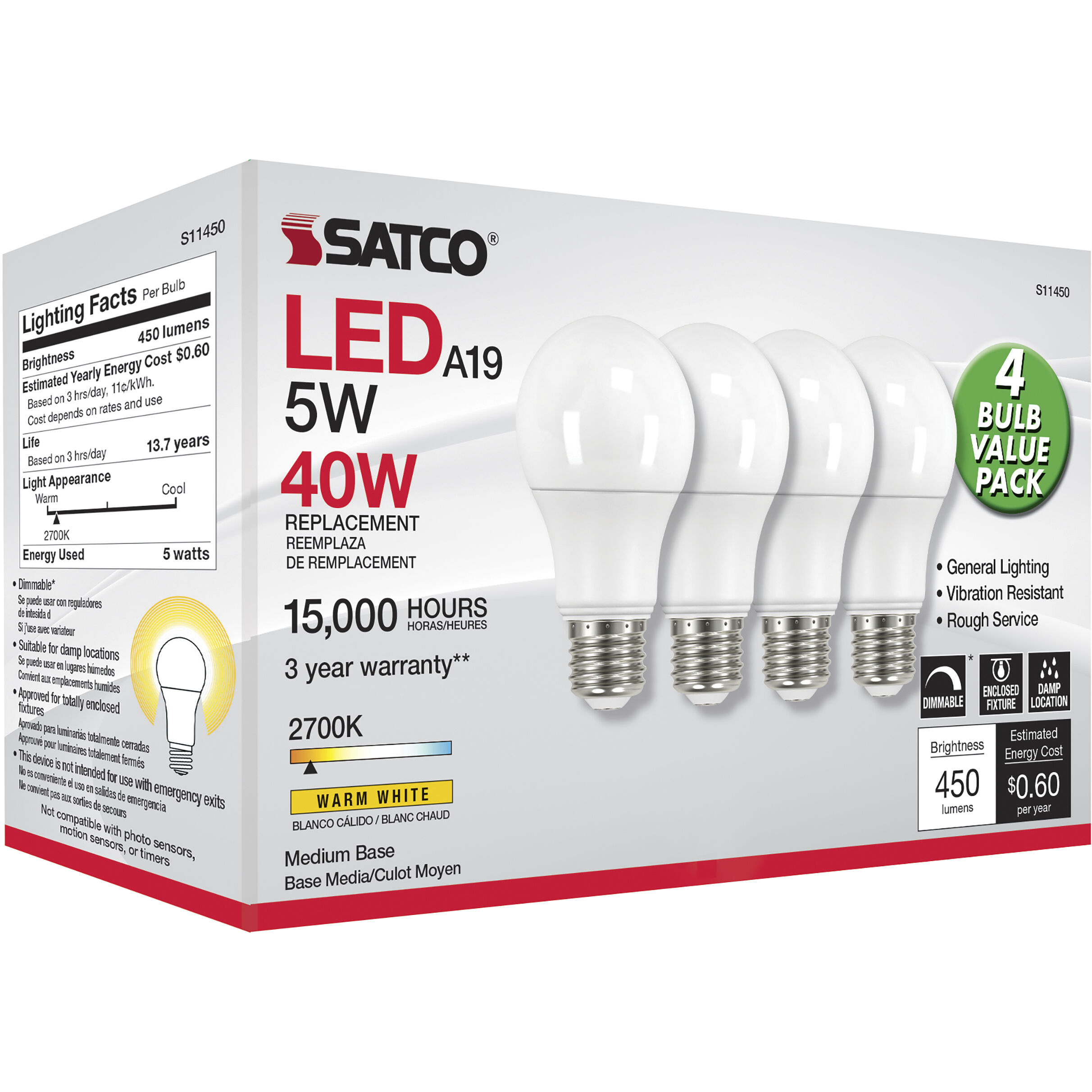 Lumos LED Medium Type A 5.00 watt 2700K Light Bulb