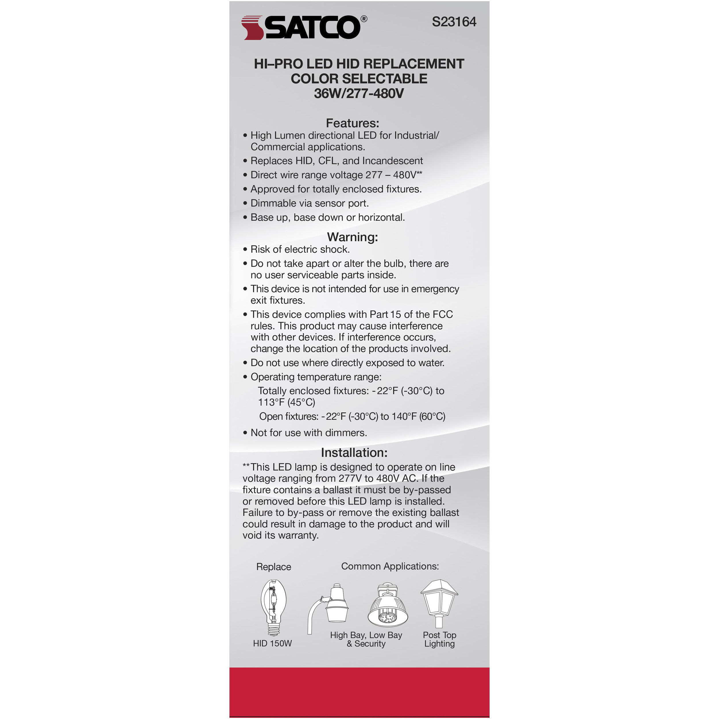 Lumos LED Mogul Extended 36 watt 277-480 3000K/4000K/5000K HID Replacements, HID Replacements