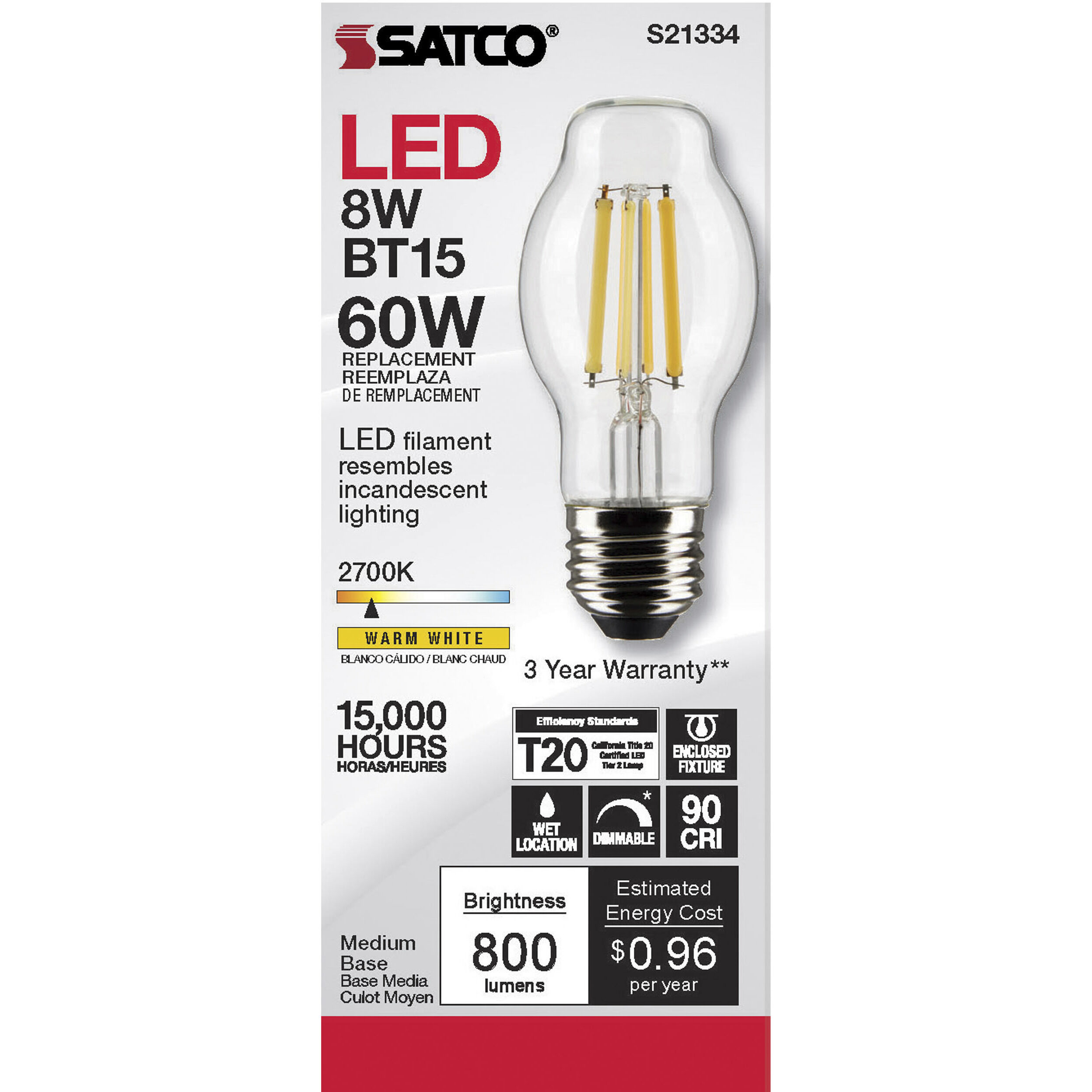 Lumos LED Medium Medium 8.00 watt 2700K LED Filament