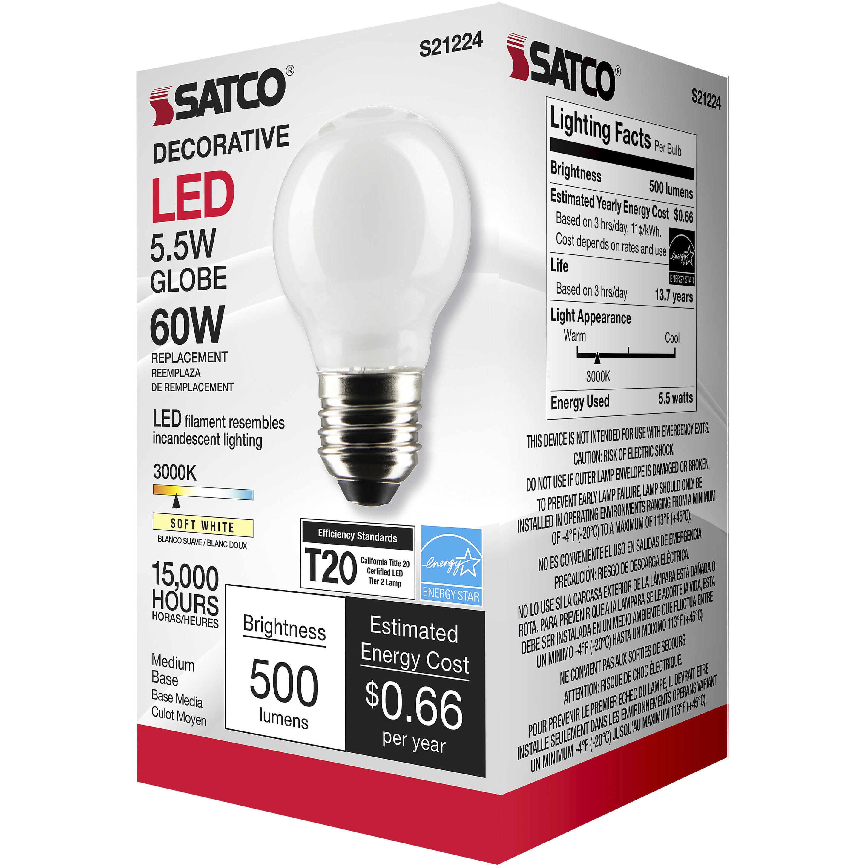 Lumos LED Medium Medium 5.50 watt 3000K LED Filament