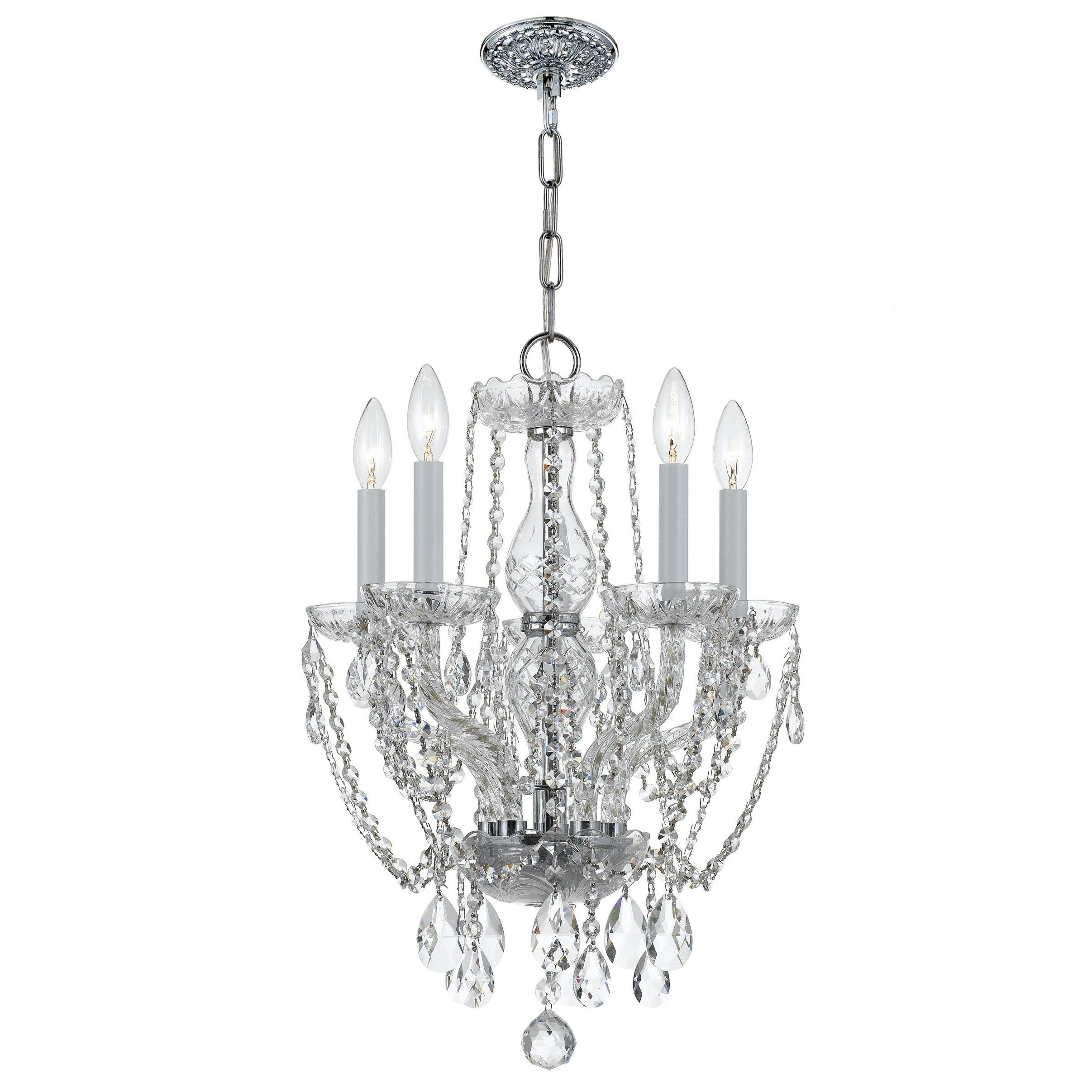 Traditional Crystal 5 Light 14 inch Polished Chrome Mini Chandelier Ceiling Light in Clear Hand Cut