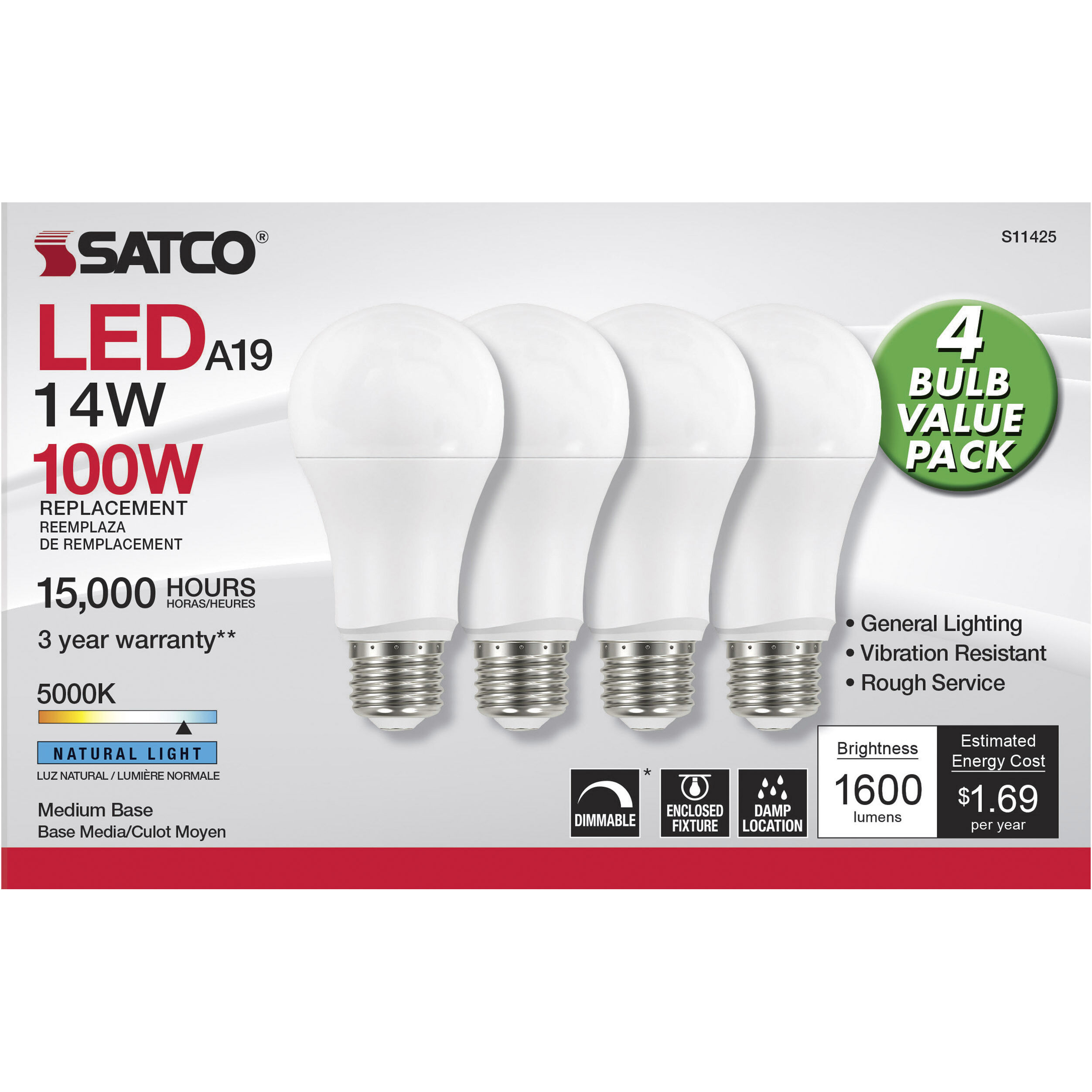 Lumos LED A19 15.50 watt 5000K Light Bulb  4-Pack