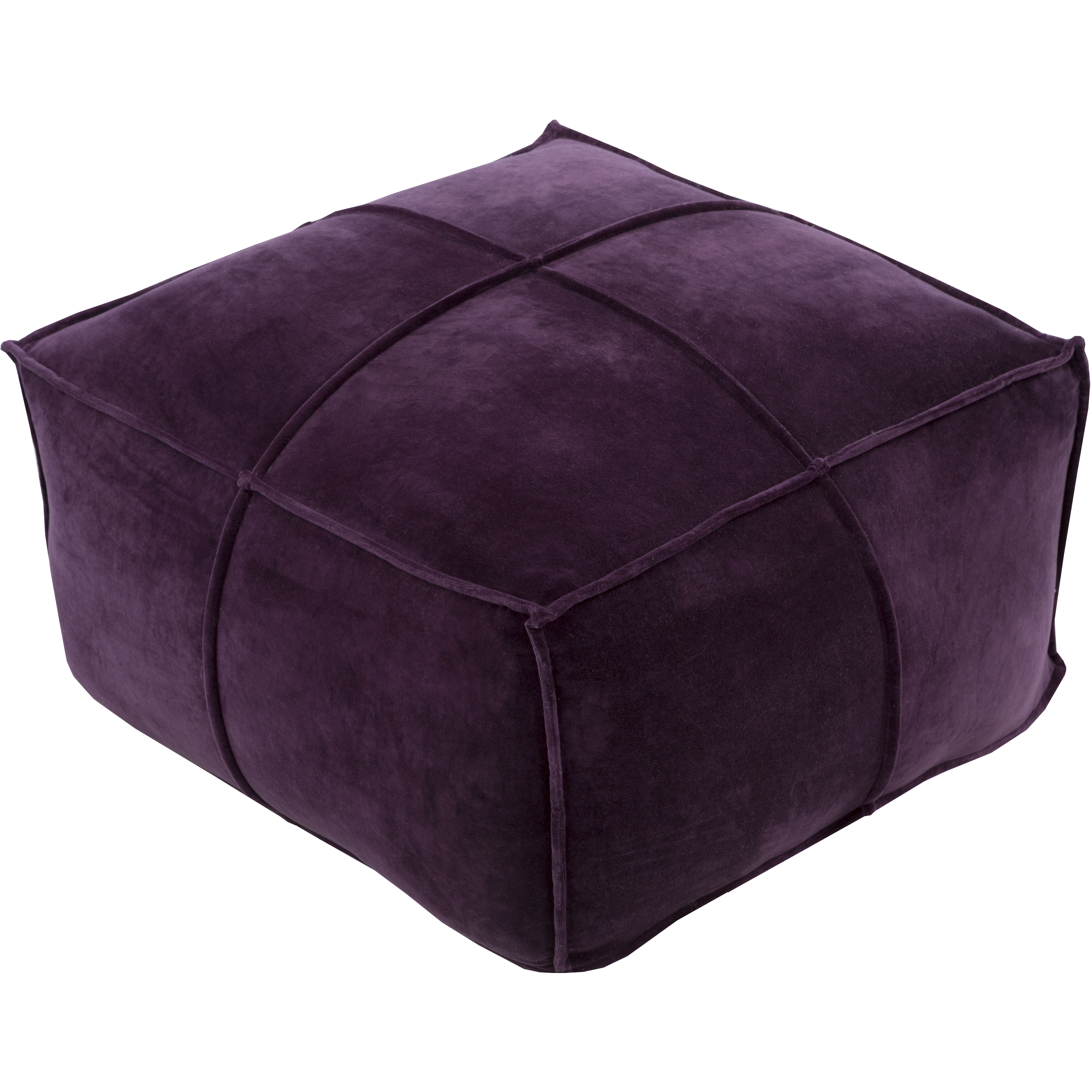 Cotton Velvet 13 inch Dark Plum Pouf, Rectangle