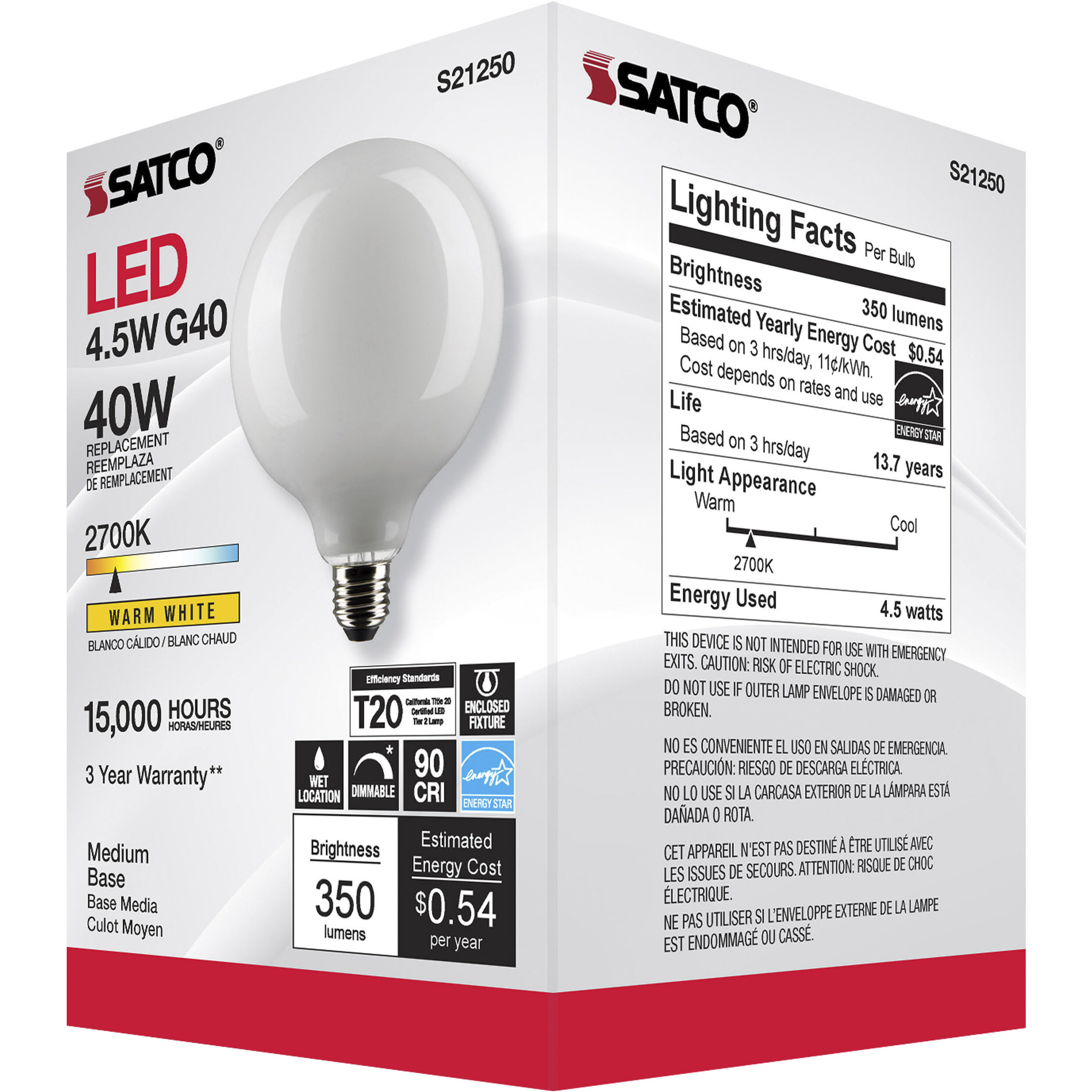 Lumos LED Medium Medium 4.50 watt 2700K LED Filament
