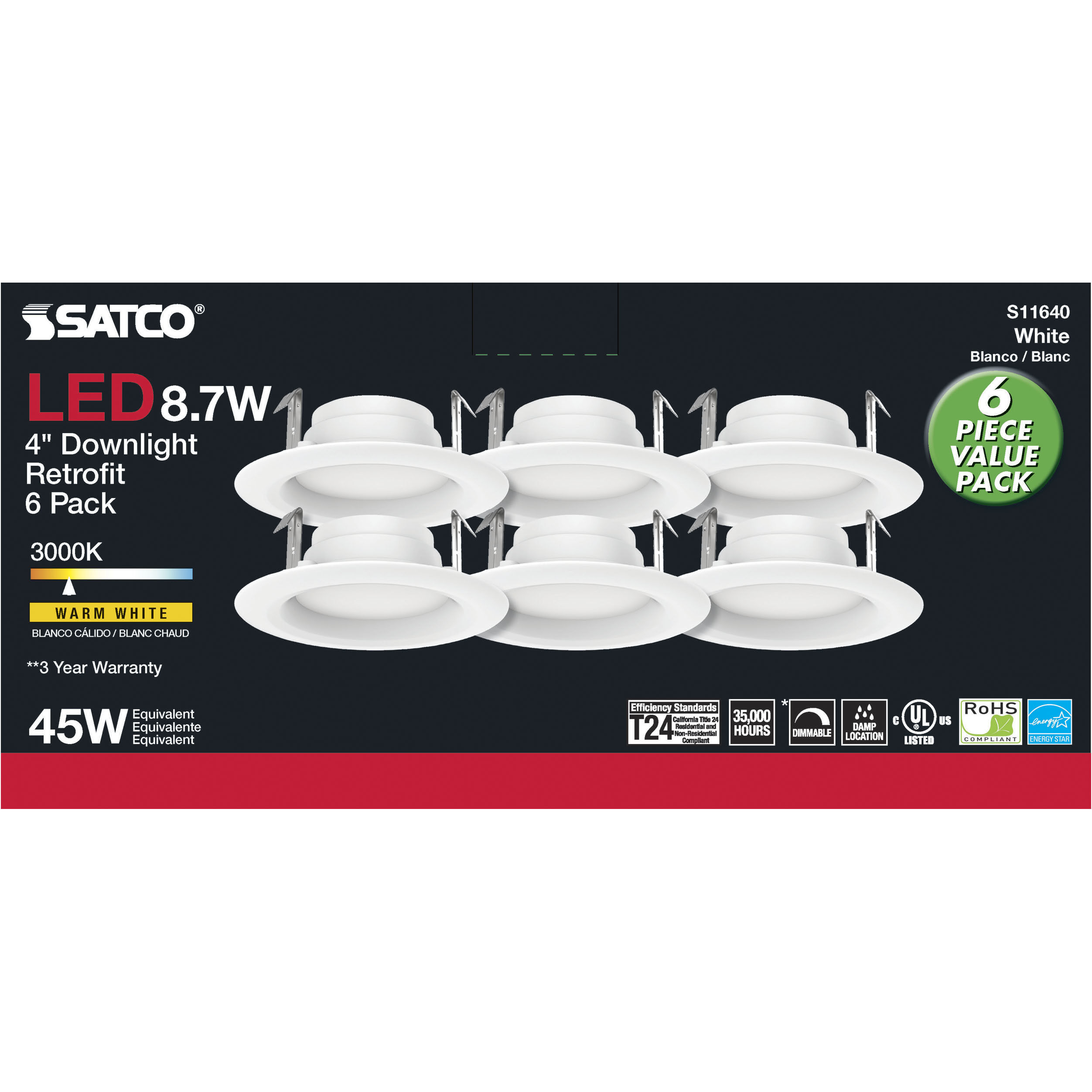 Edgewood White Recessed, Pack of 6