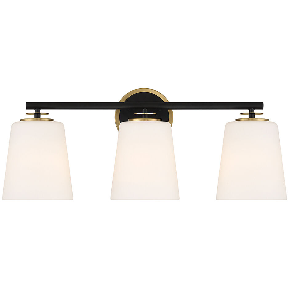 Stella 3 Light 24 inch Matte Black with Natural Brass Bathroom Vanity Light Wall Light
