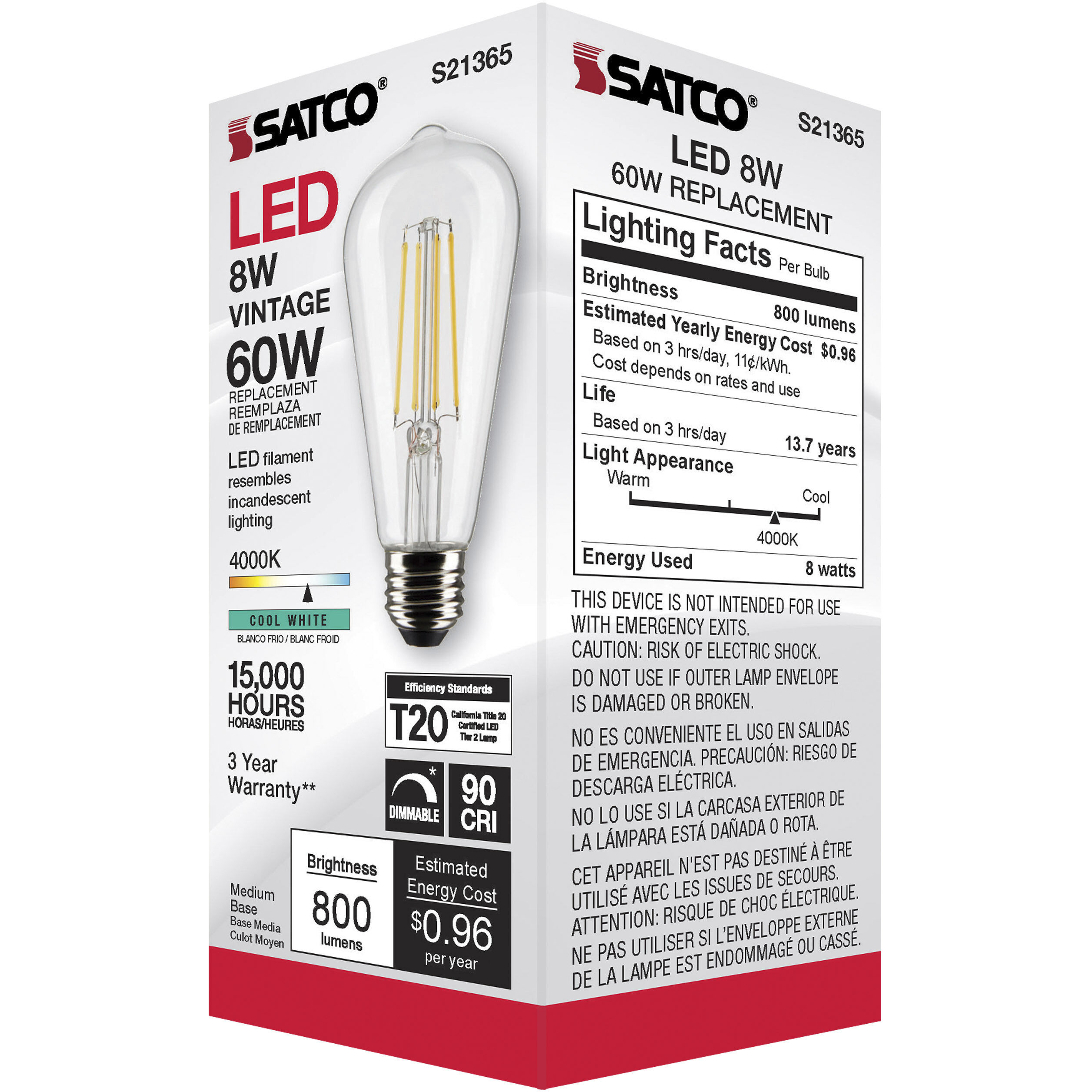 Lumos LED Medium Medium 8.00 watt 4000K LED Filament