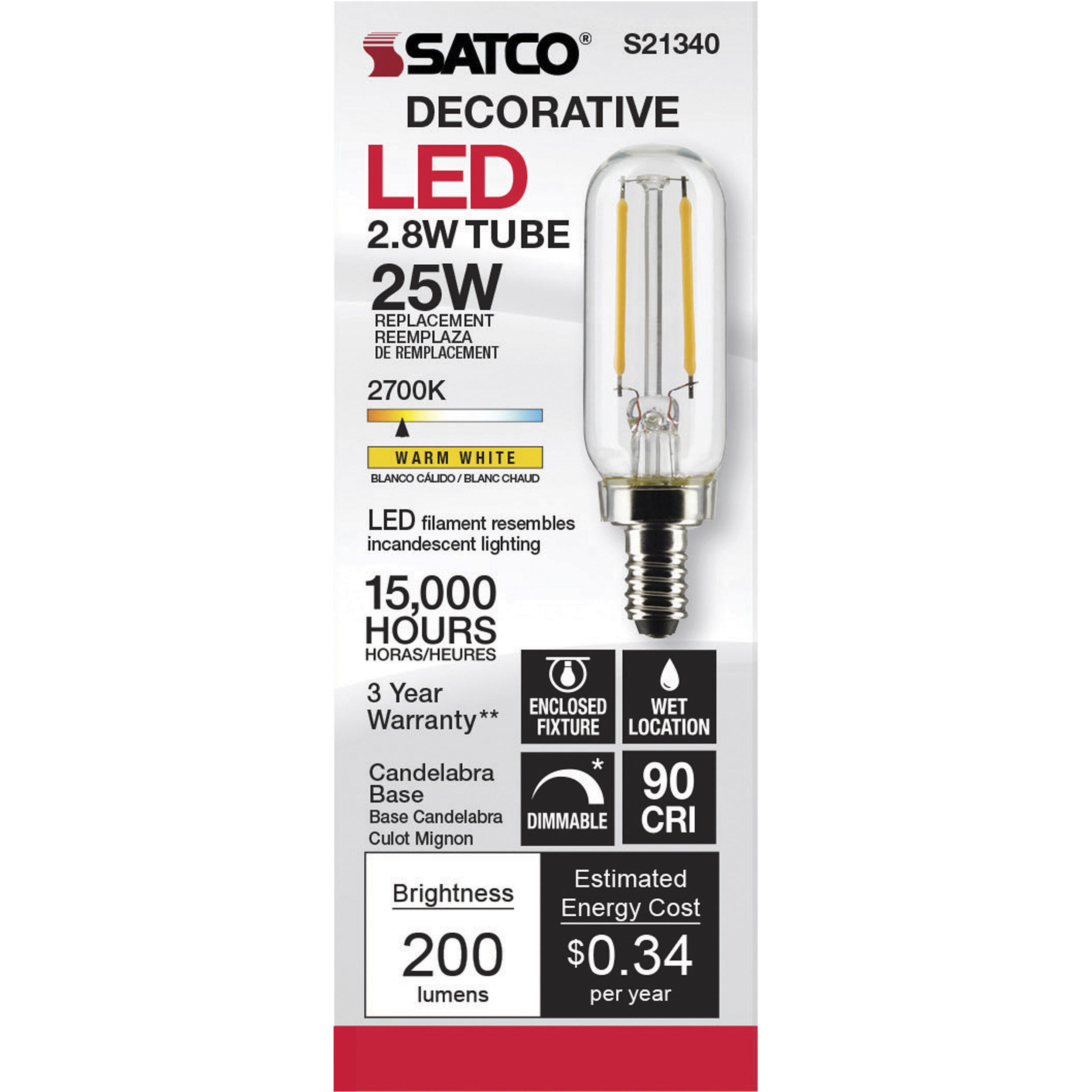 Lumos LED Candelabra Candelabra 2.80 watt 2700K LED Filament