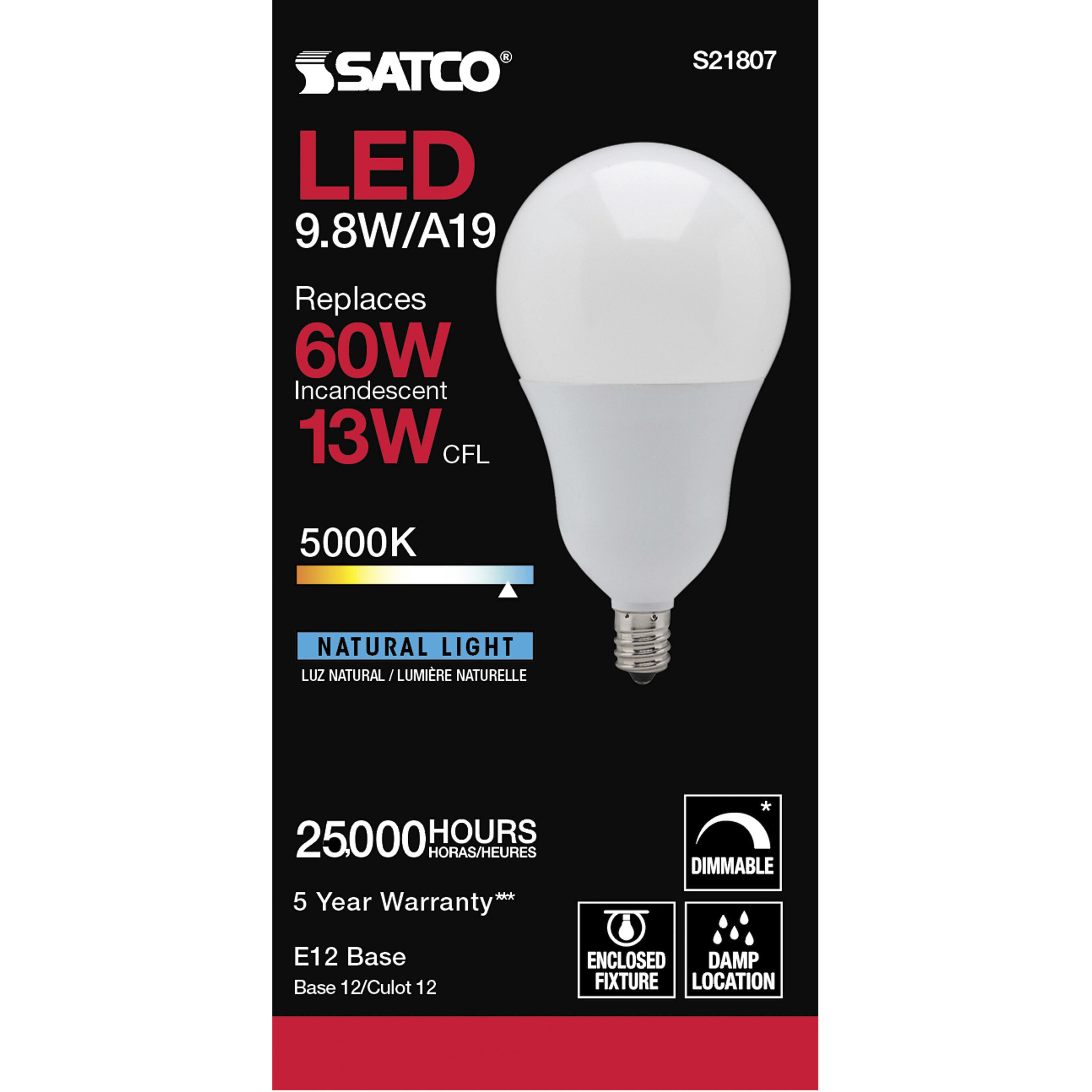 Lumos LED A19 Candelabra E12 9.8 watt 120V 5000K Light Bulb