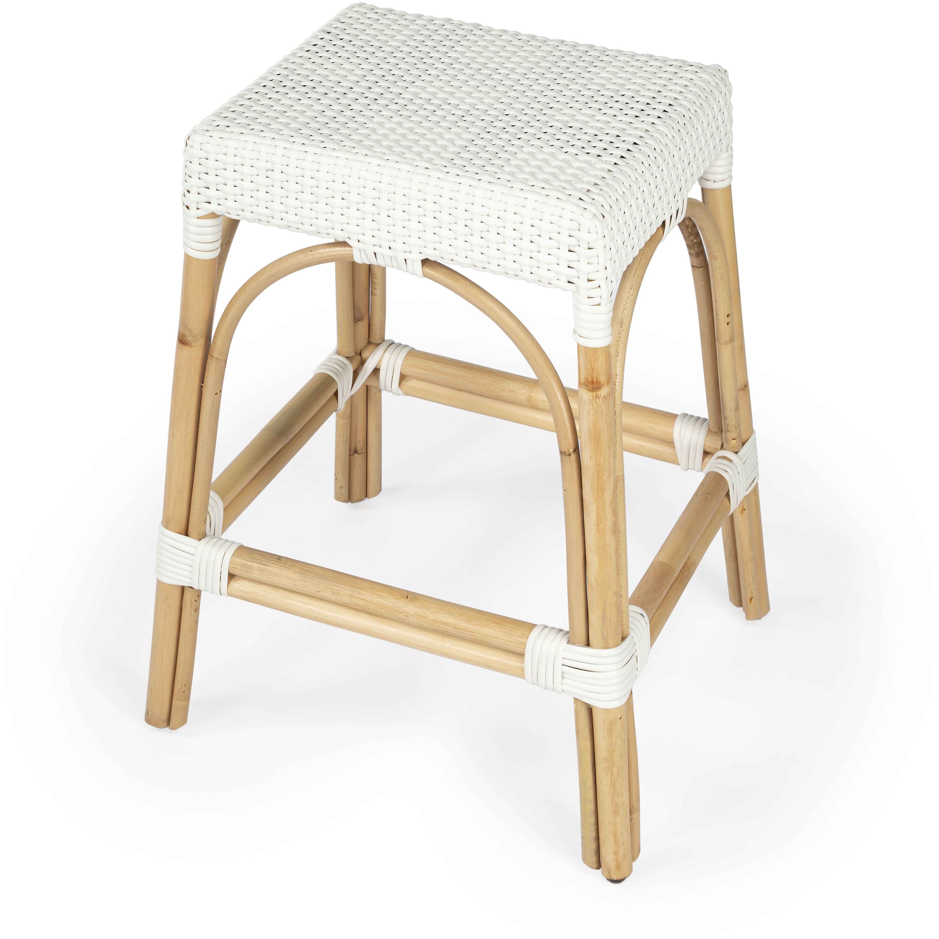 Robias Rectangular Rattan 24.5" Counter Stool in Glossy White