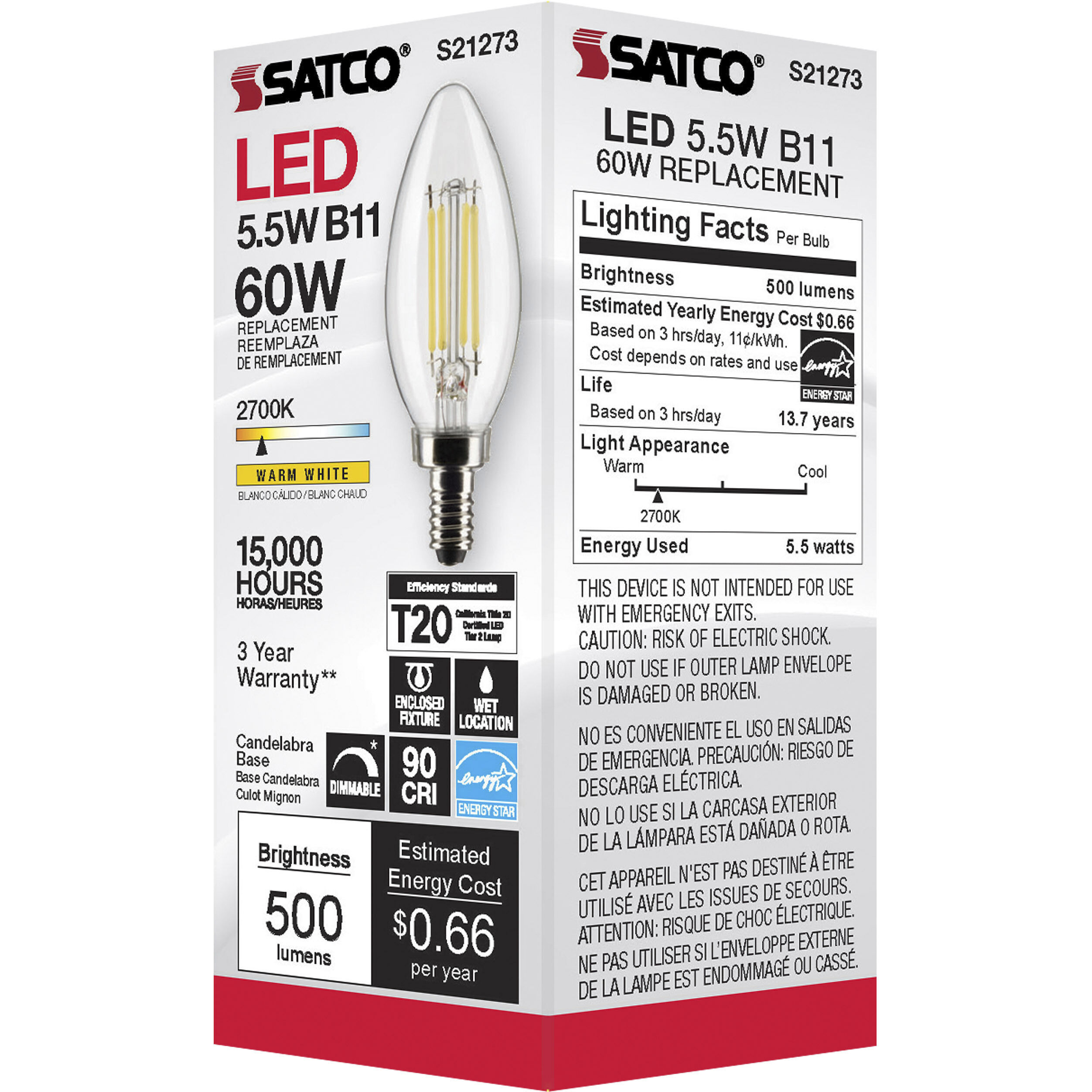 Lumos LED Candelabra Candelabra 5.50 watt 2700K LED Filament