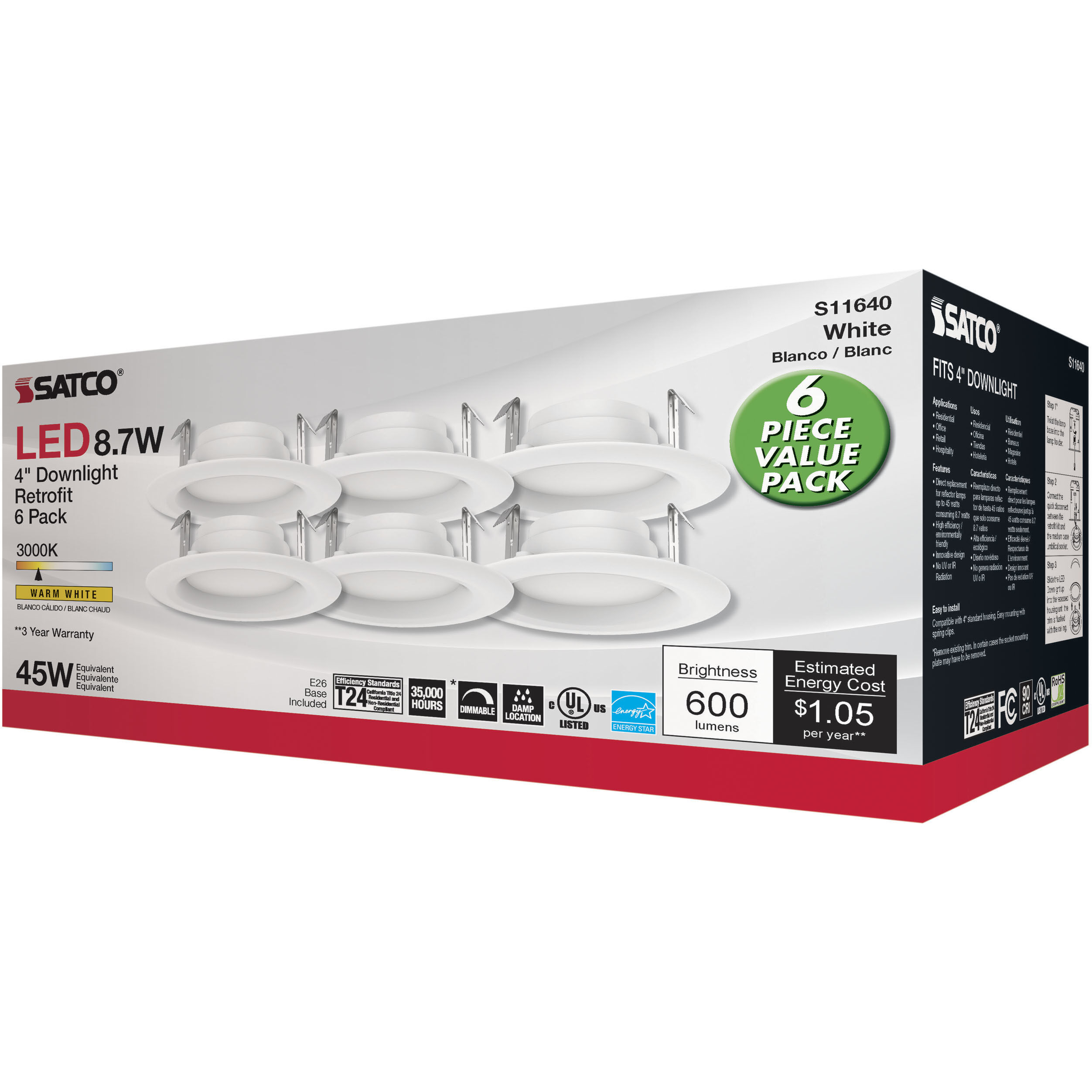 Edgewood White Recessed, Pack of 6