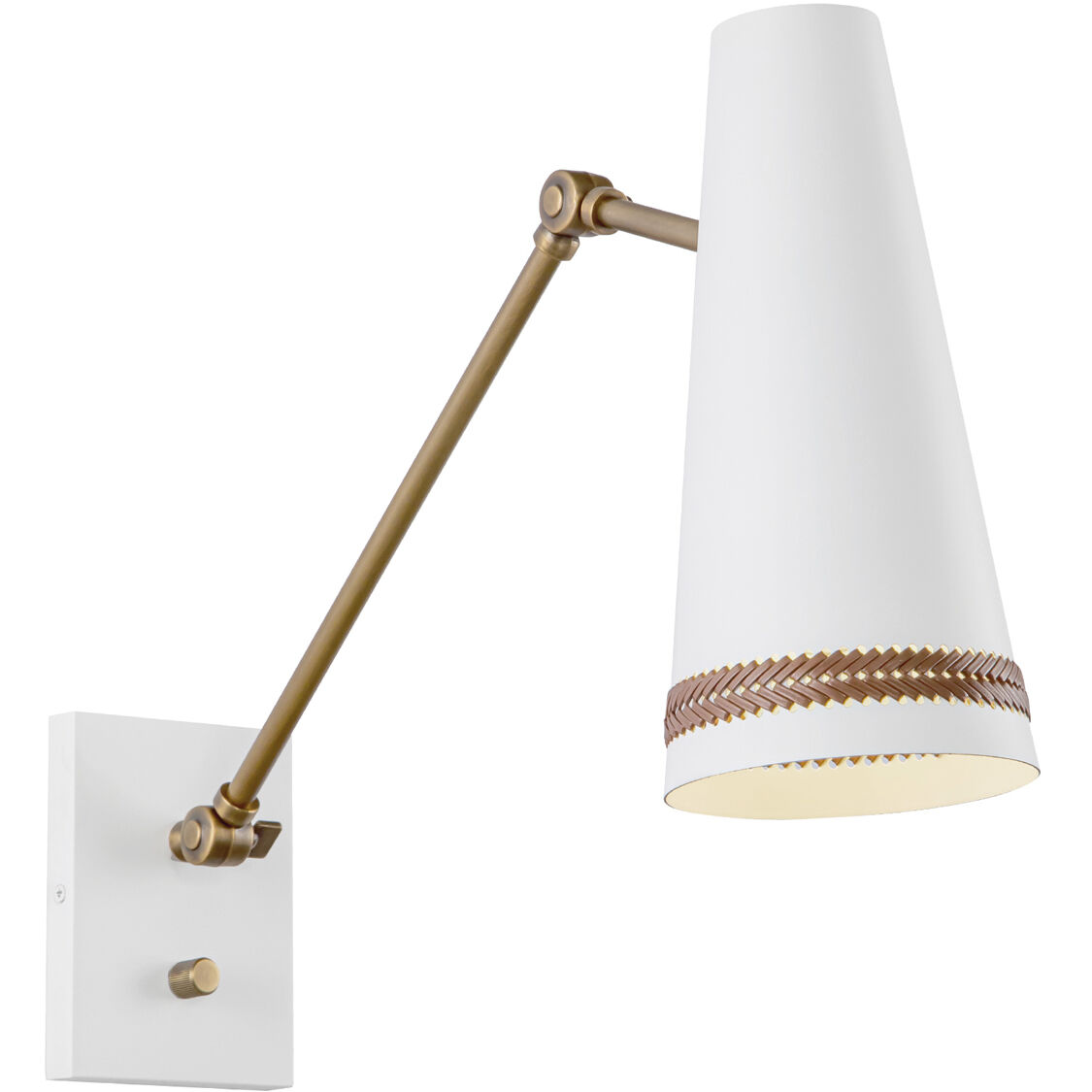 Brickell Wall/Ceiling Light Wall Light in Matte White and Hazelnut Leather