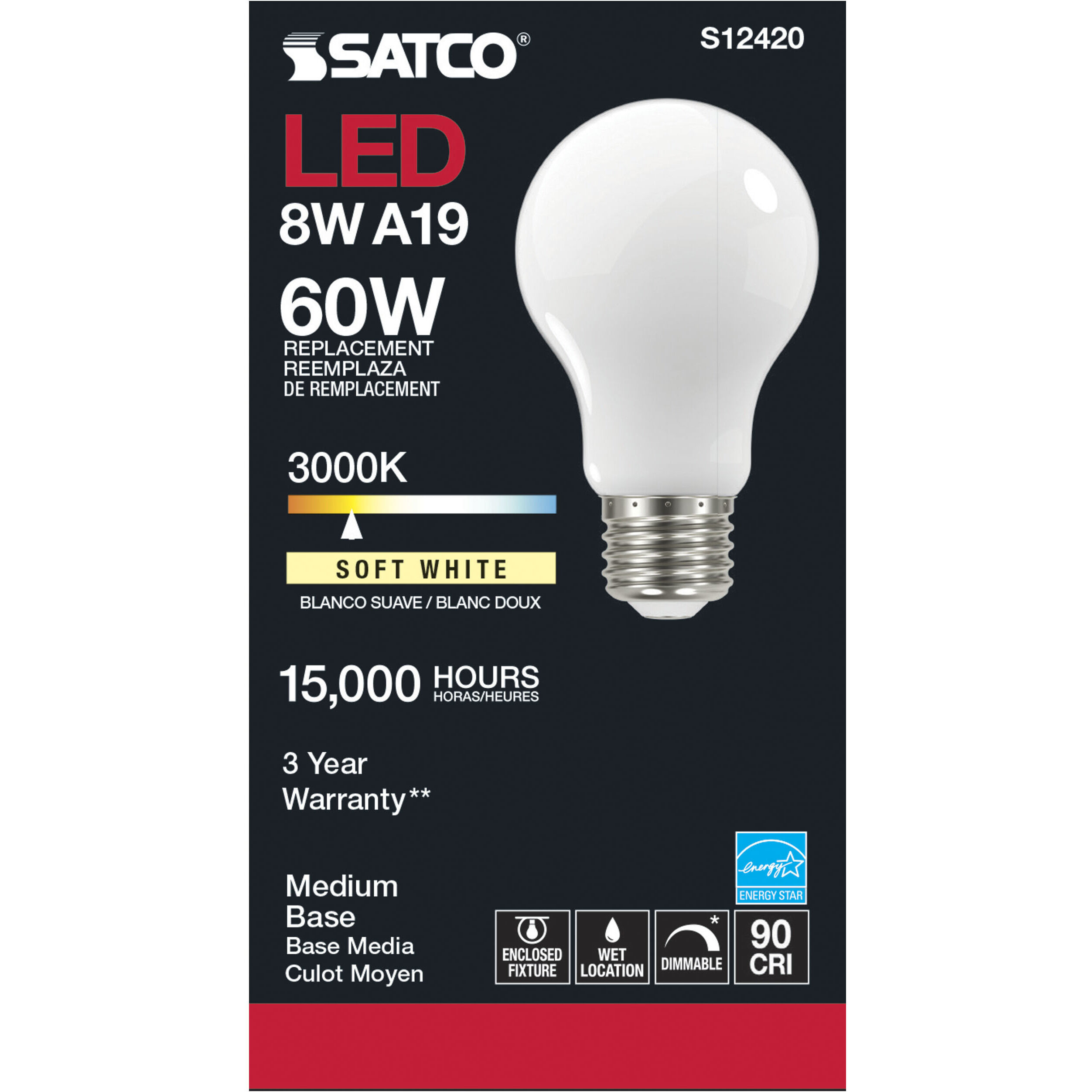 Lumos LED Medium 8.20 watt 120 3000K Light Bulb