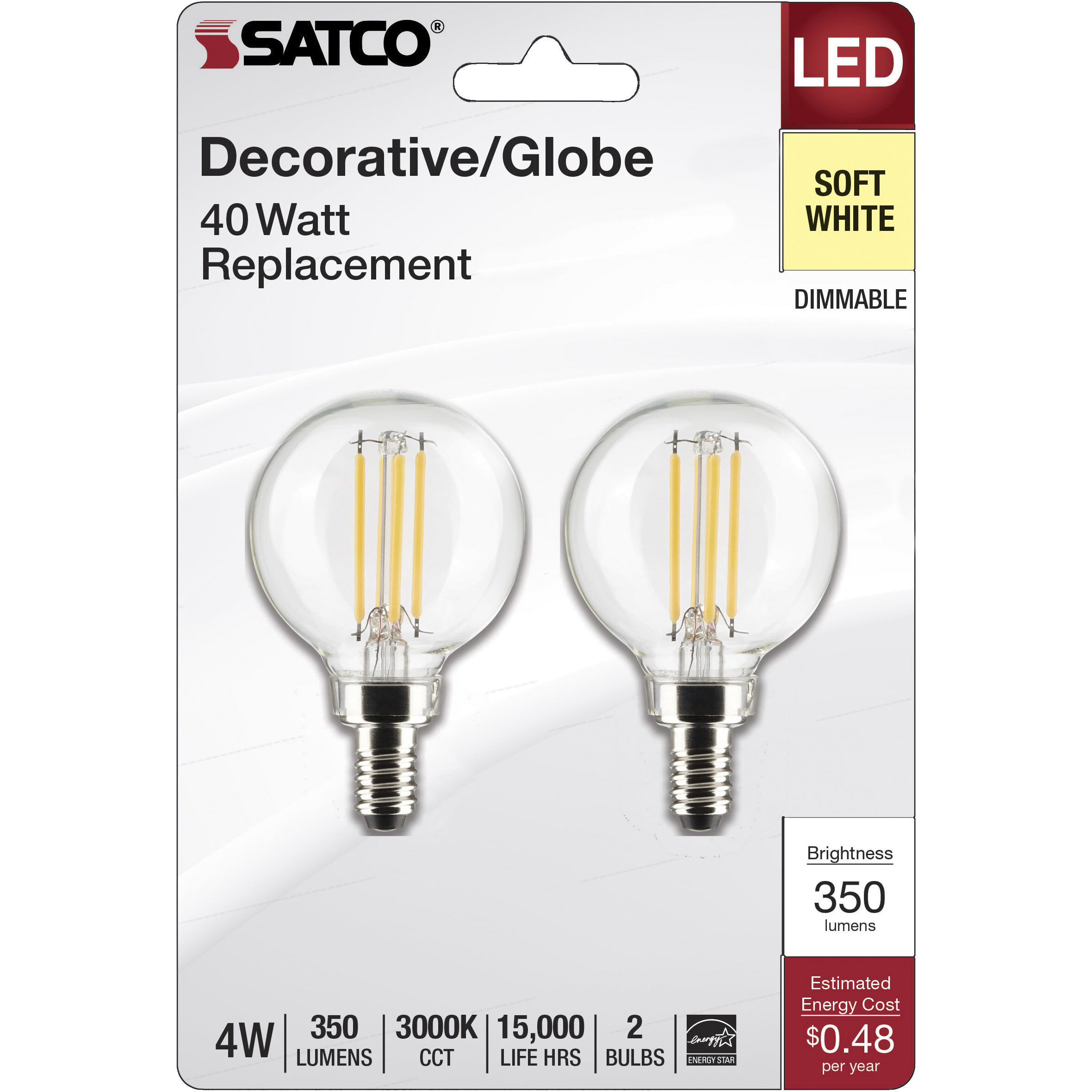 Lumos LED Candelabra Filament Candelabra 4 watt 120 3000K LED Filament, Pack of 2