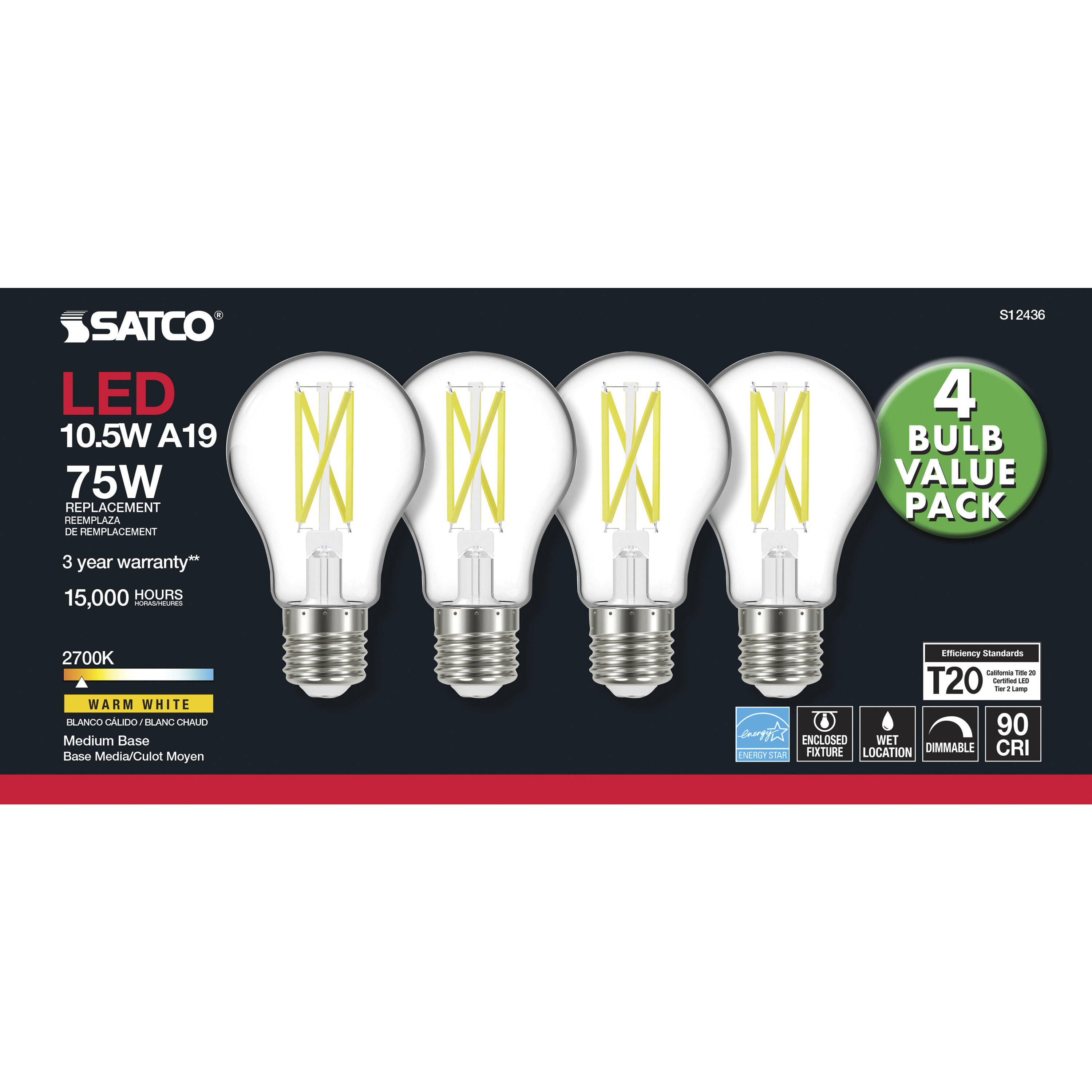 Lumos LED Medium A19 10.50 watt 2700K LED Filament
