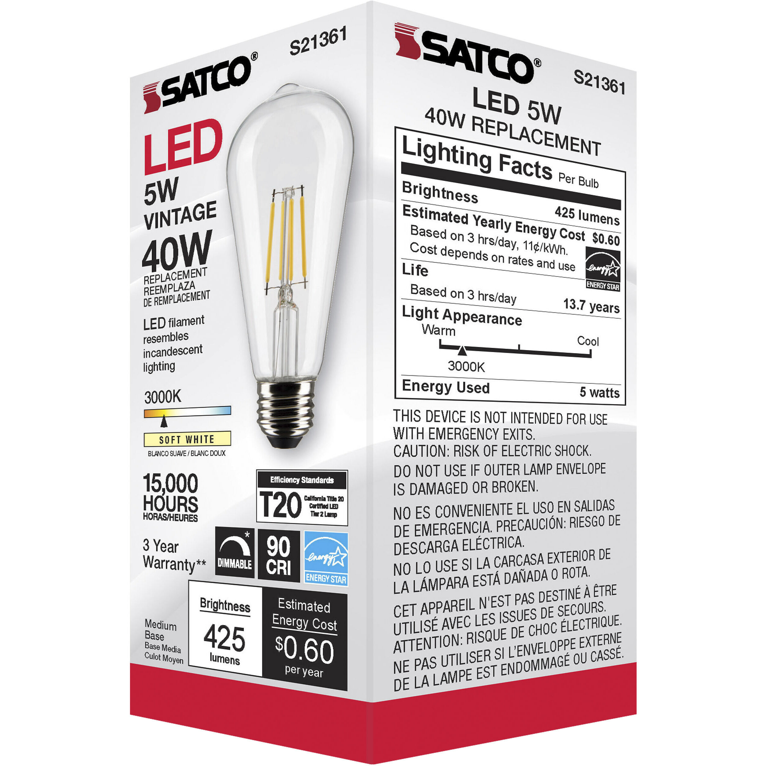 Lumos LED Medium Medium 5.00 watt 3000K LED Filament
