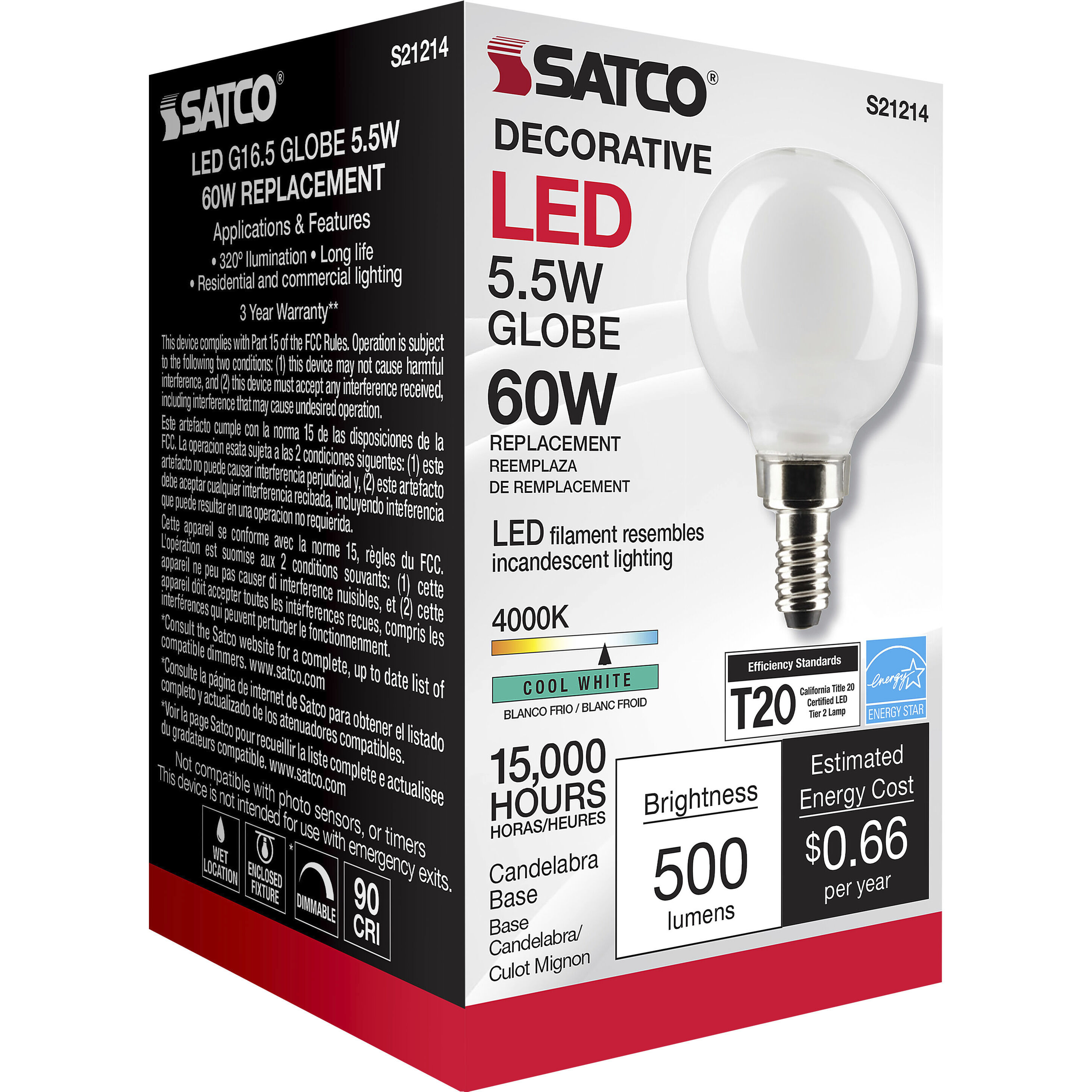 Lumos LED Candelabra Candelabra 5.50 watt 4000K LED Filament