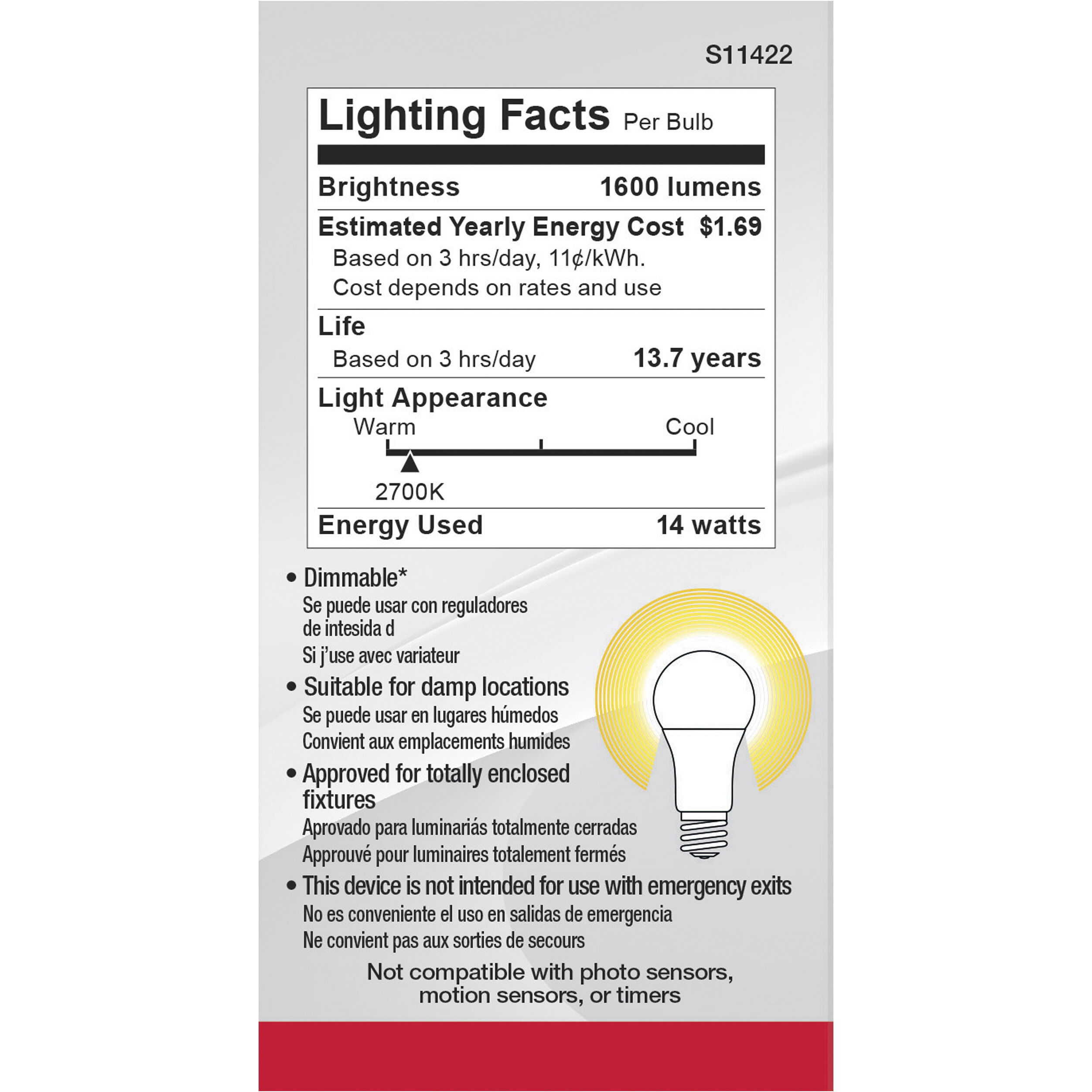 Lumos LED A19 15.50 watt 2700K Light Bulb 4-Pack