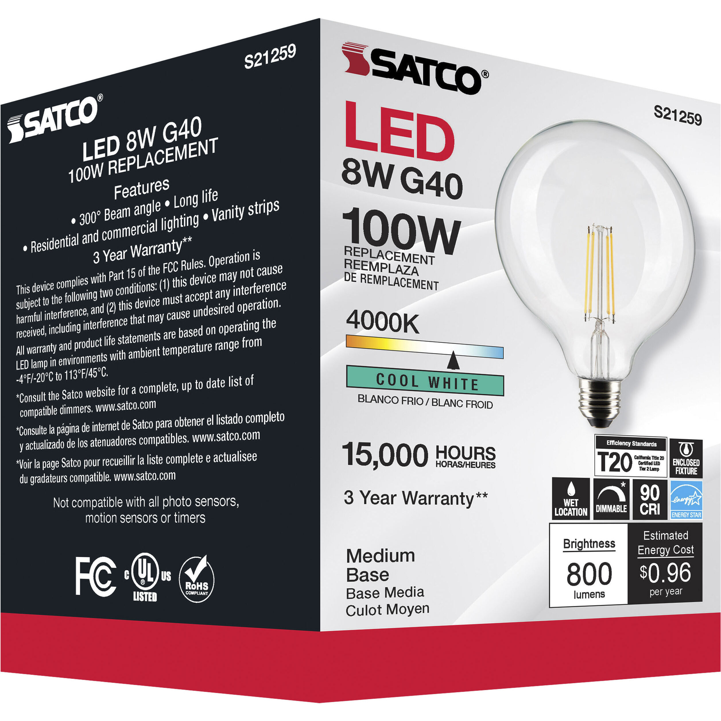 Lumos LED Medium Medium 8.00 watt 4000K LED Filament