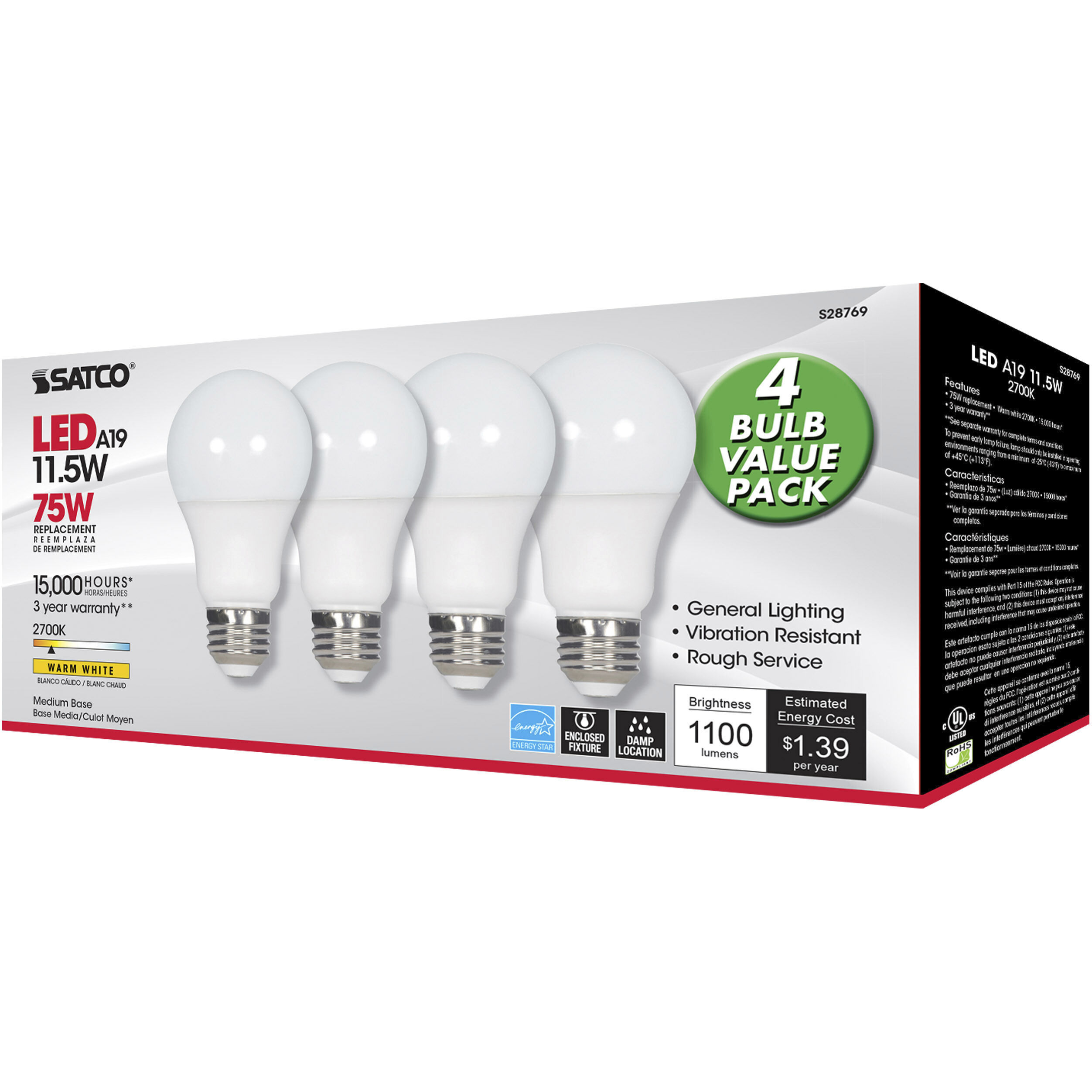 Lumos LED A19 Medium E26 11.5 watt 120V 2700K Light Bulb, Type A