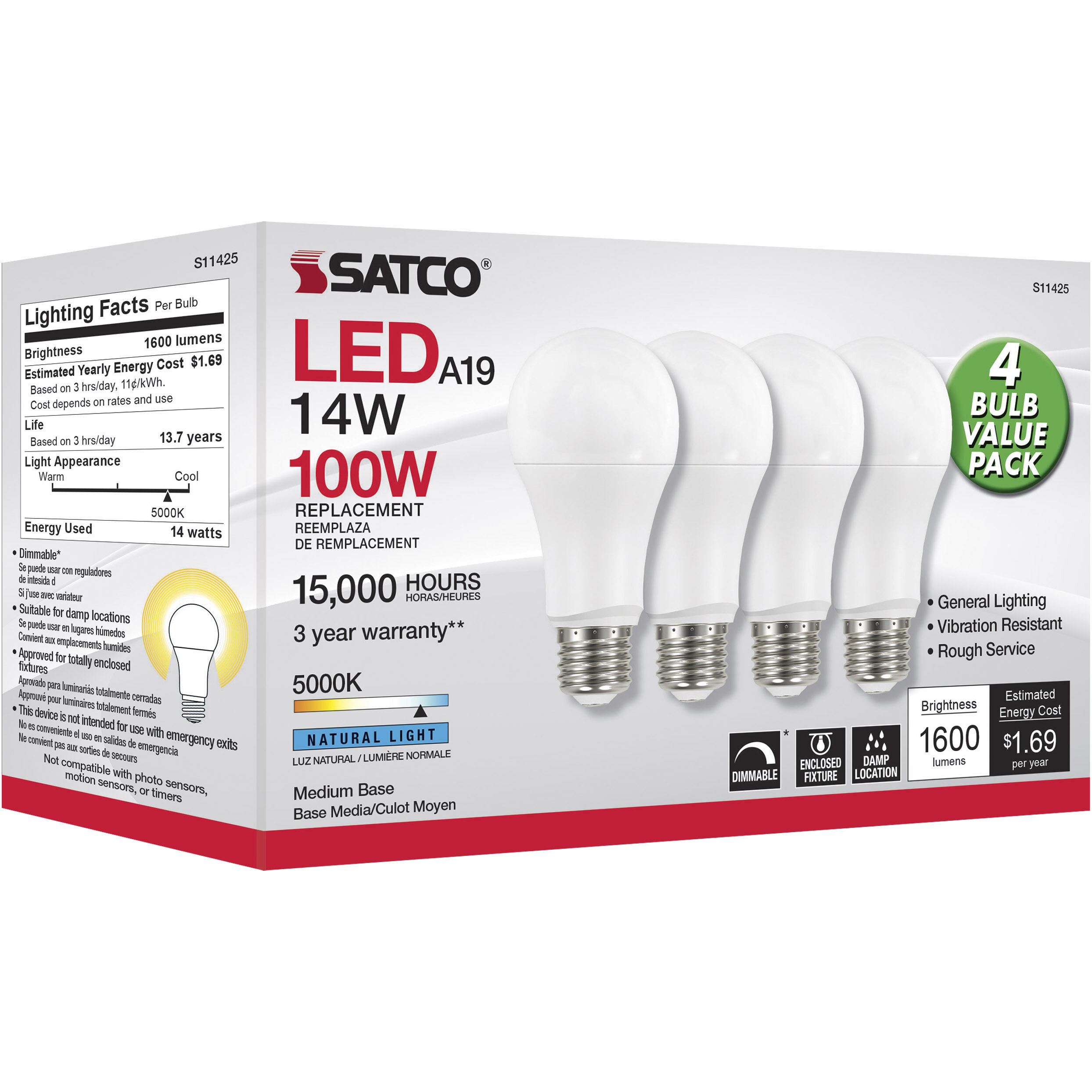 Lumos LED A19 15.50 watt 5000K Light Bulb  4-Pack