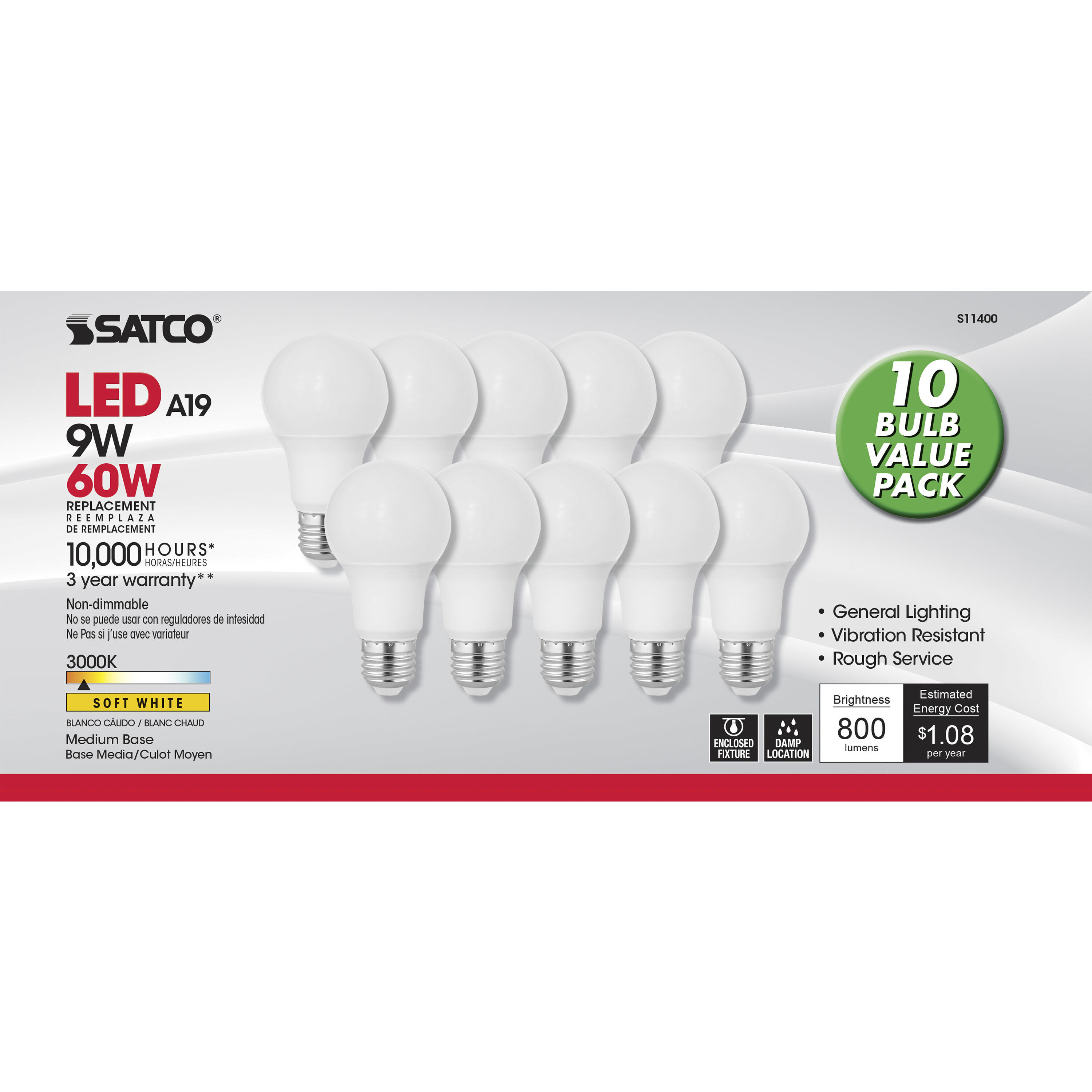 Lumos LED A19 Medium E26 9.00 watt 120V 3000K Light Bulb