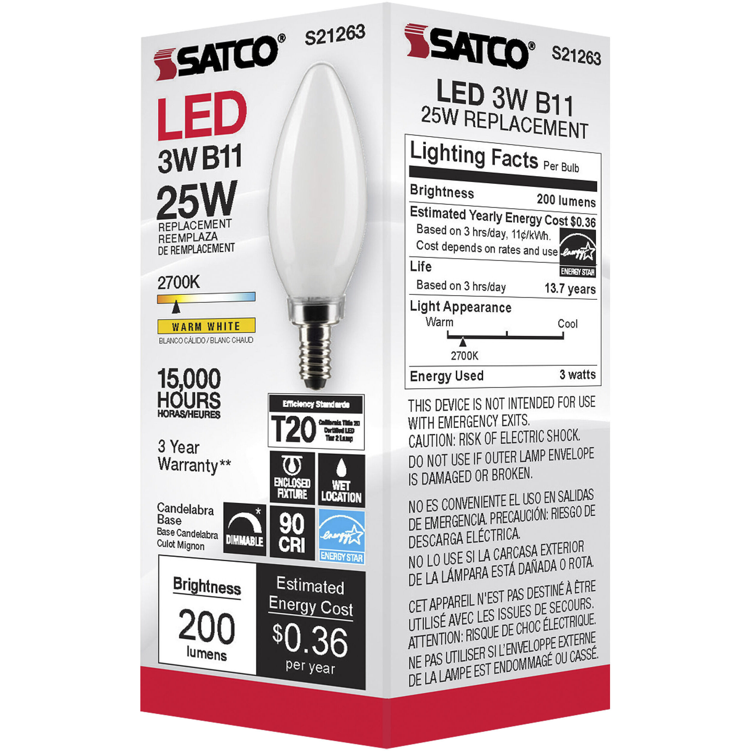 Lumos LED Candelabra Candelabra 3.00 watt 2700K LED Filament