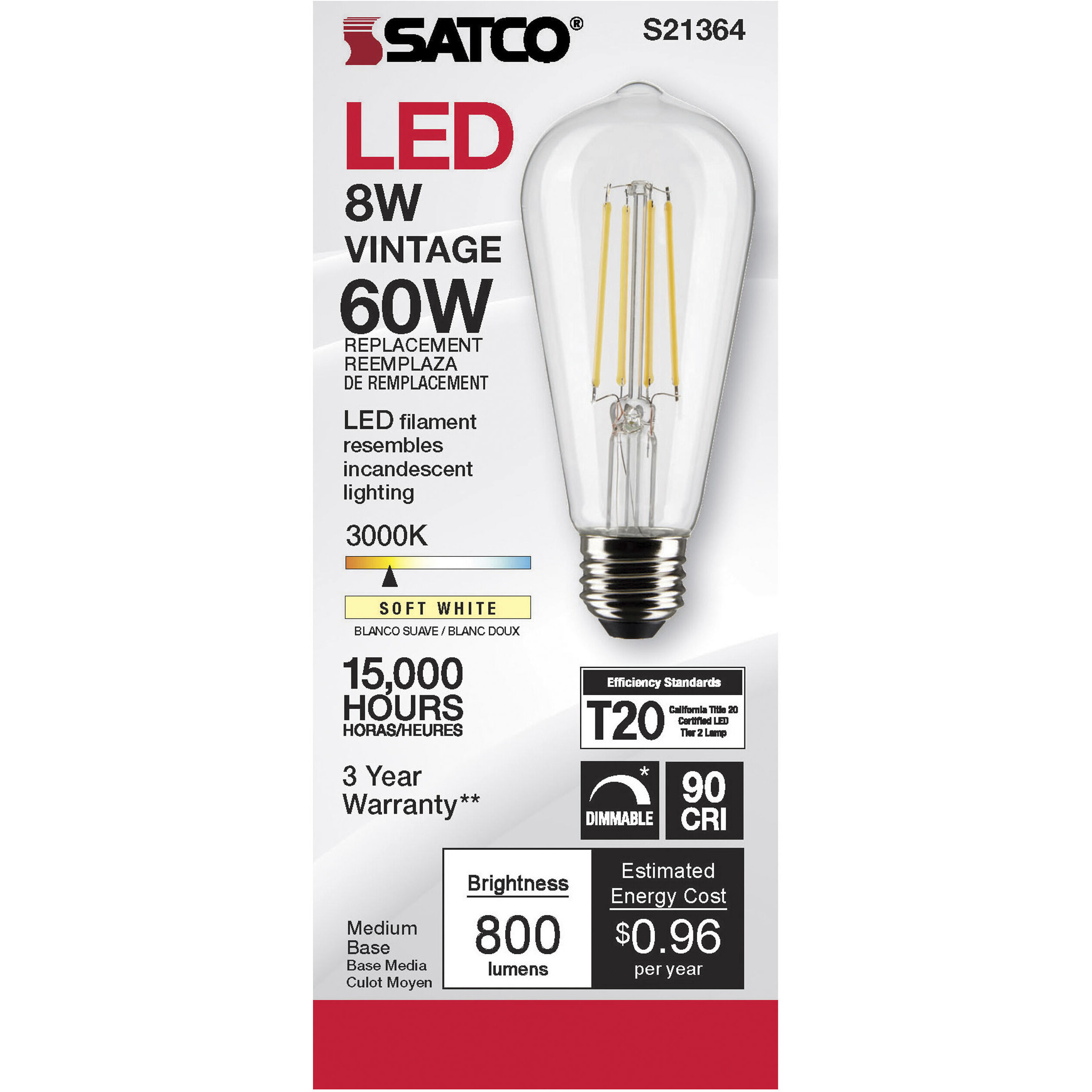Lumos LED Medium Medium 8.00 watt 3000K LED Filament