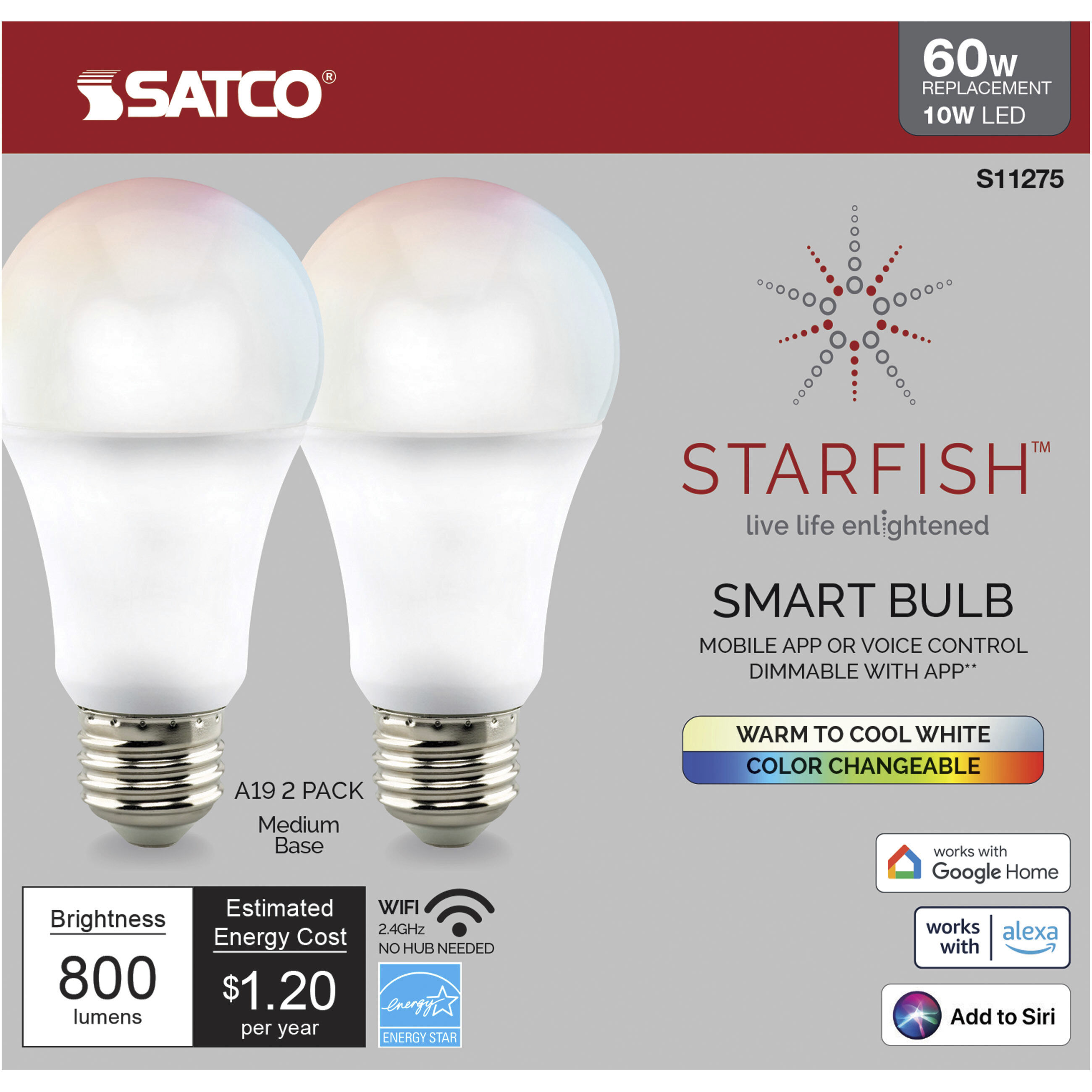 Starfish LED A19 Medium 10.00 watt 2700K-5000K Light Bulb