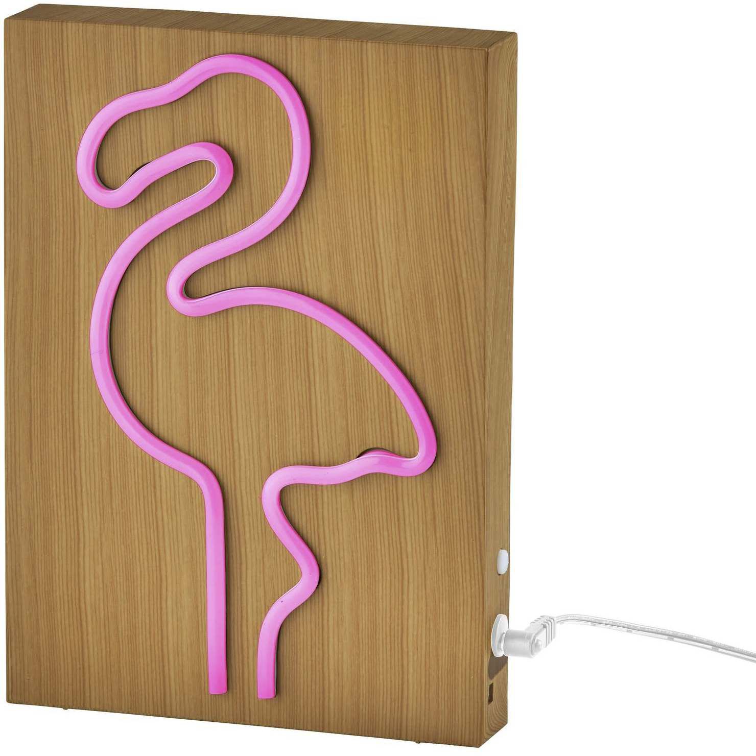 Wood Framed 9 inch 0.5 watt Natural Wood Grain on Plastic - Water Transfer Table/Wall Lamp Portable Light, Neon Flamingo, Simplee Adesso