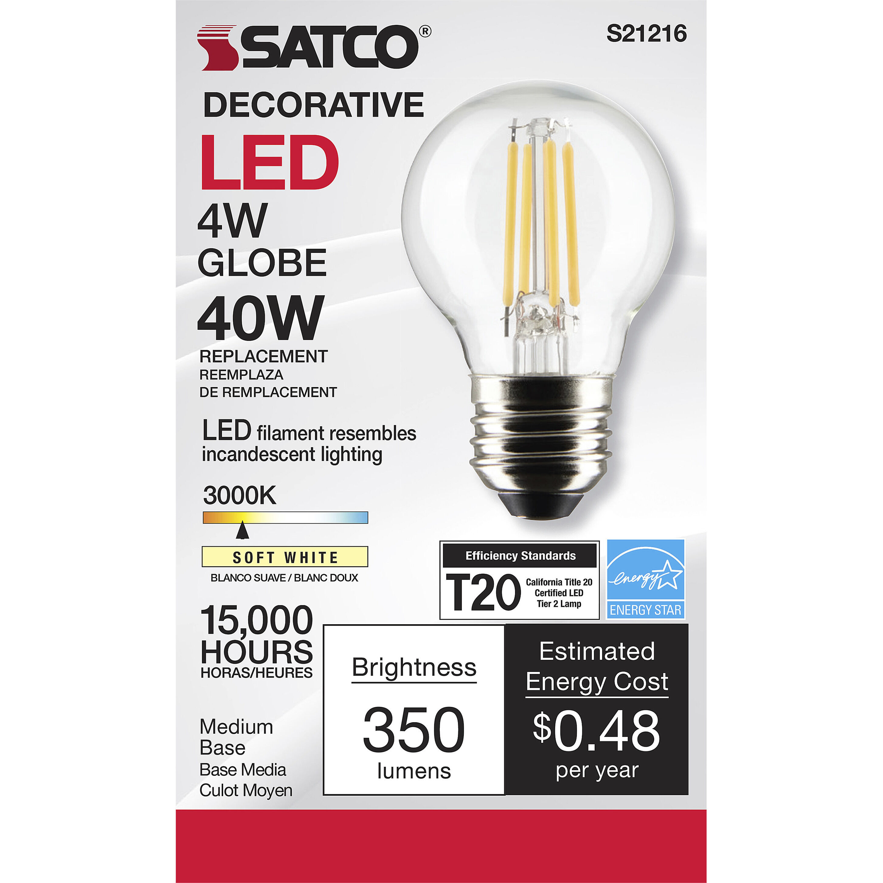 Lumos LED Medium Medium 4.00 watt 3000K LED Filament