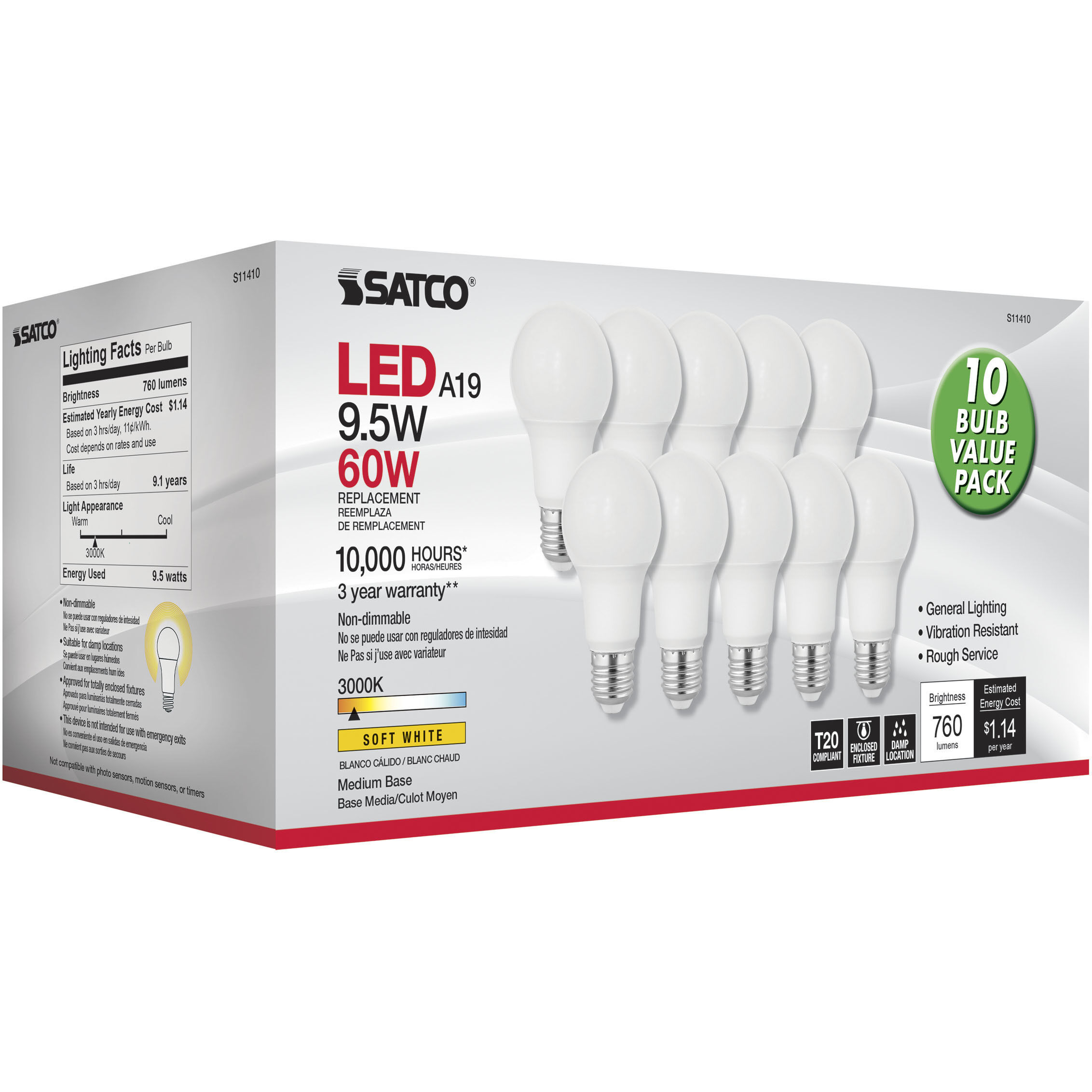 Lumos LED A19 Medium Medium 9.5 watt 120V 3000K Bulb