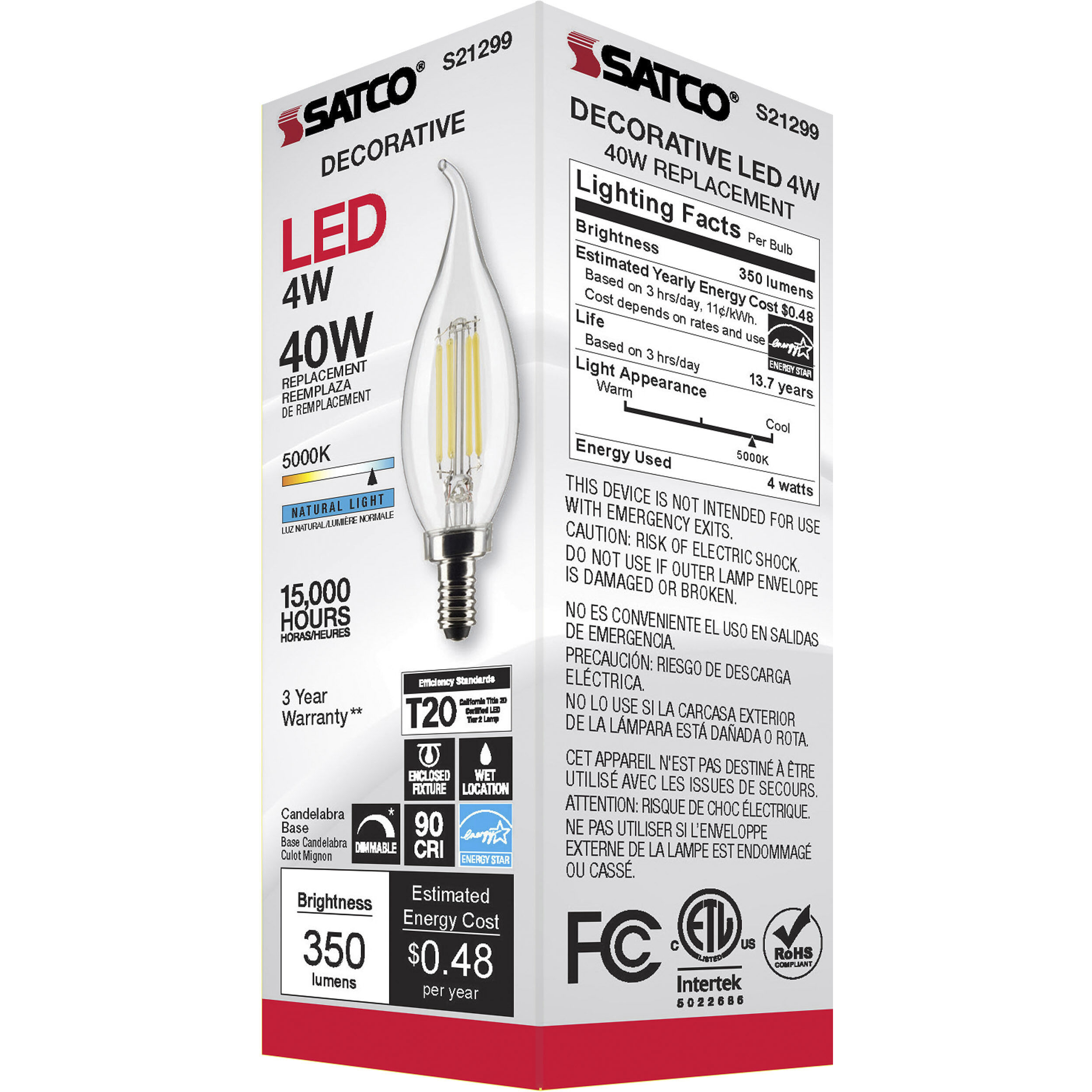 Lumos LED Candelabra Candelabra 4.00 watt 5000K LED Filament