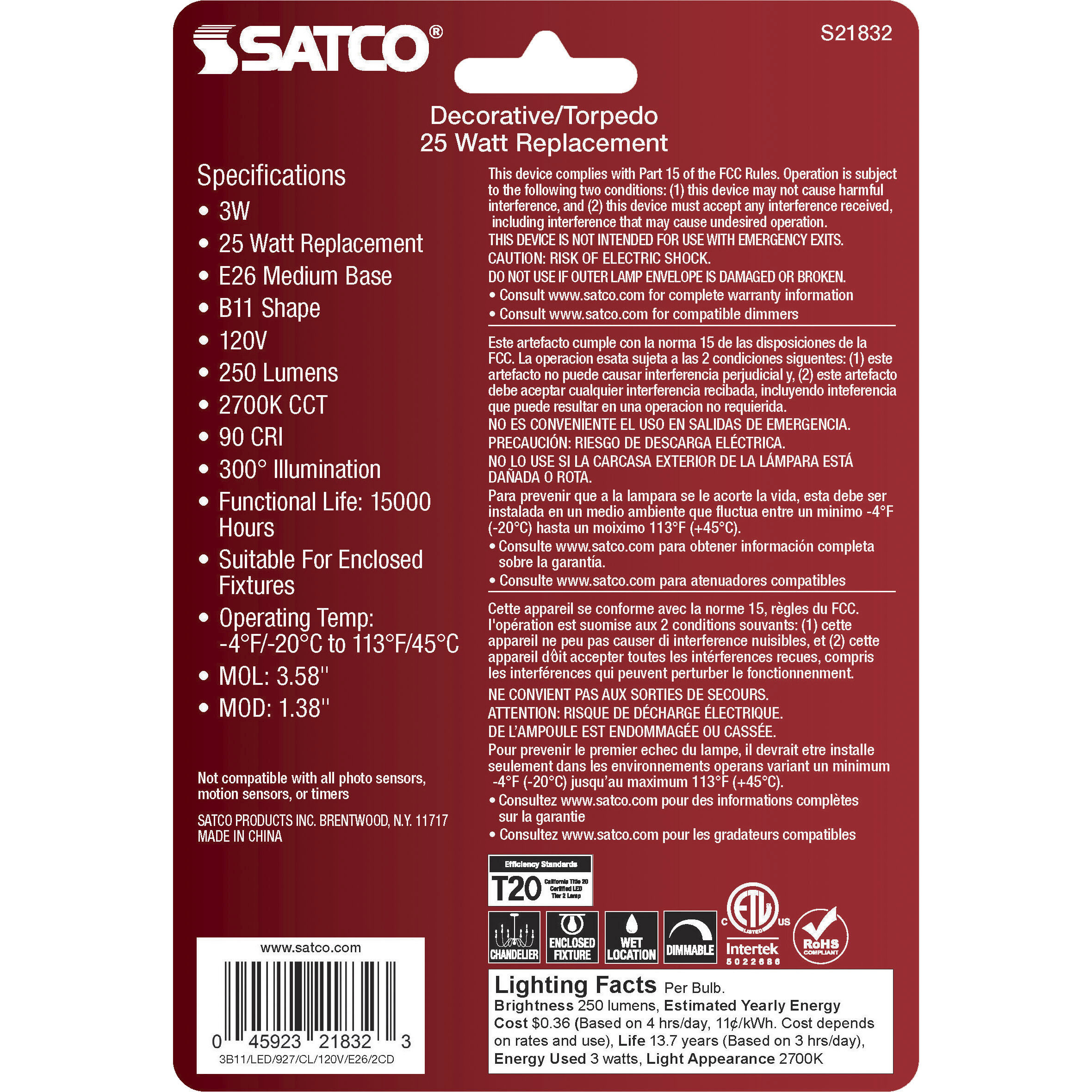 Lumos LED Medium 3 watt 120 2700K LED Filament, LED Filament