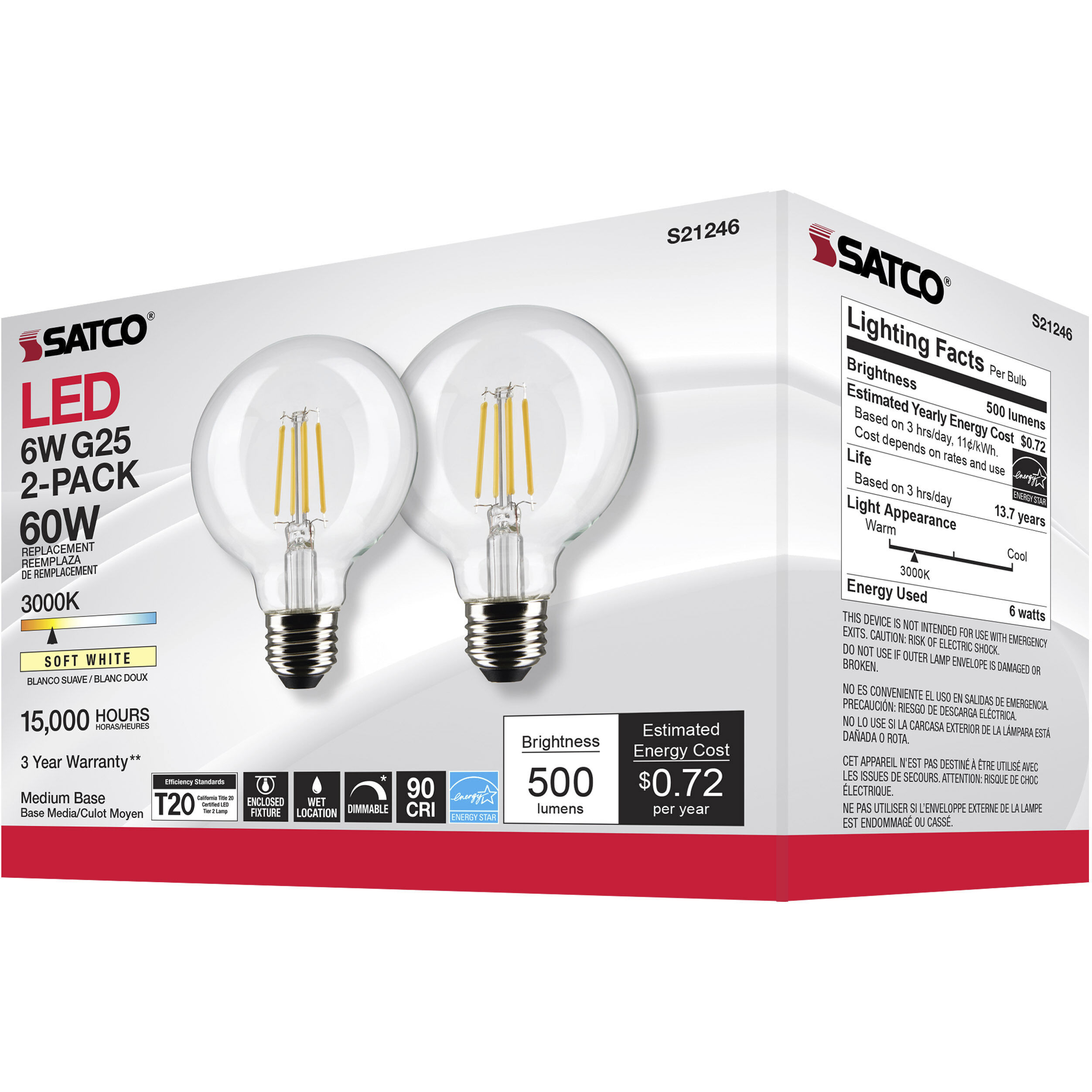 Lumos LED Medium Medium 6.00 watt 3000K LED Filament
