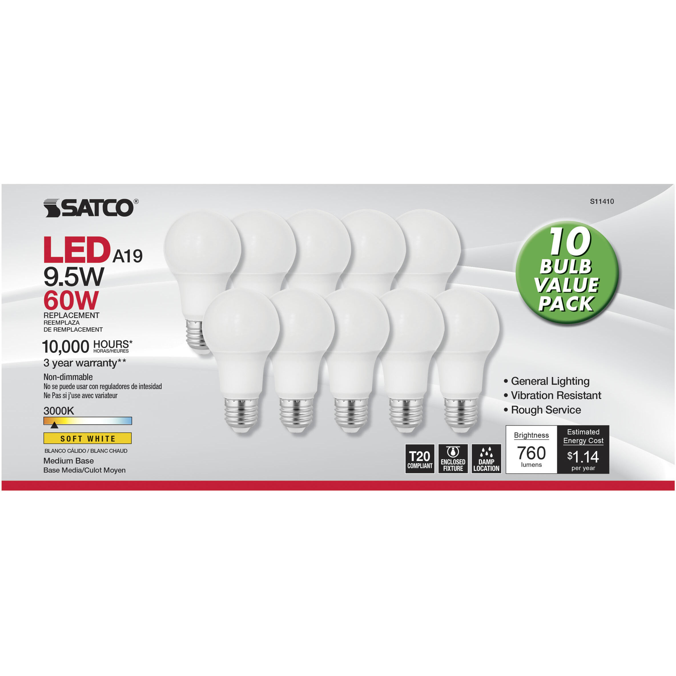 Lumos LED A19 Medium Medium 9.5 watt 120V 3000K Bulb