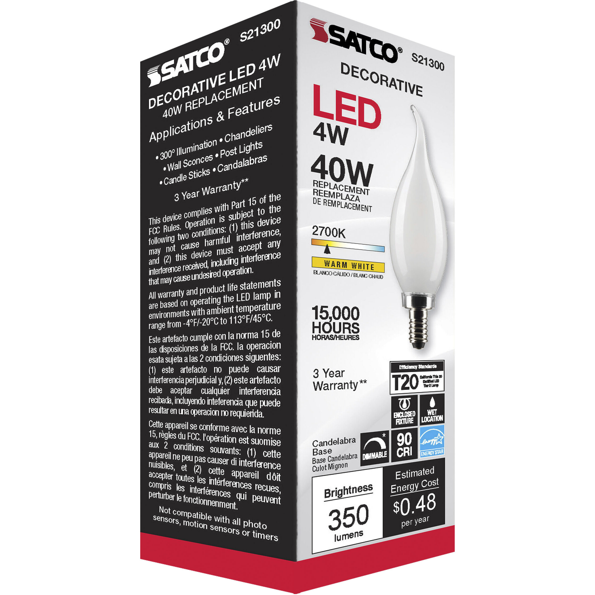 Lumos LED Candelabra Candelabra 4.00 watt 2700K LED Filament