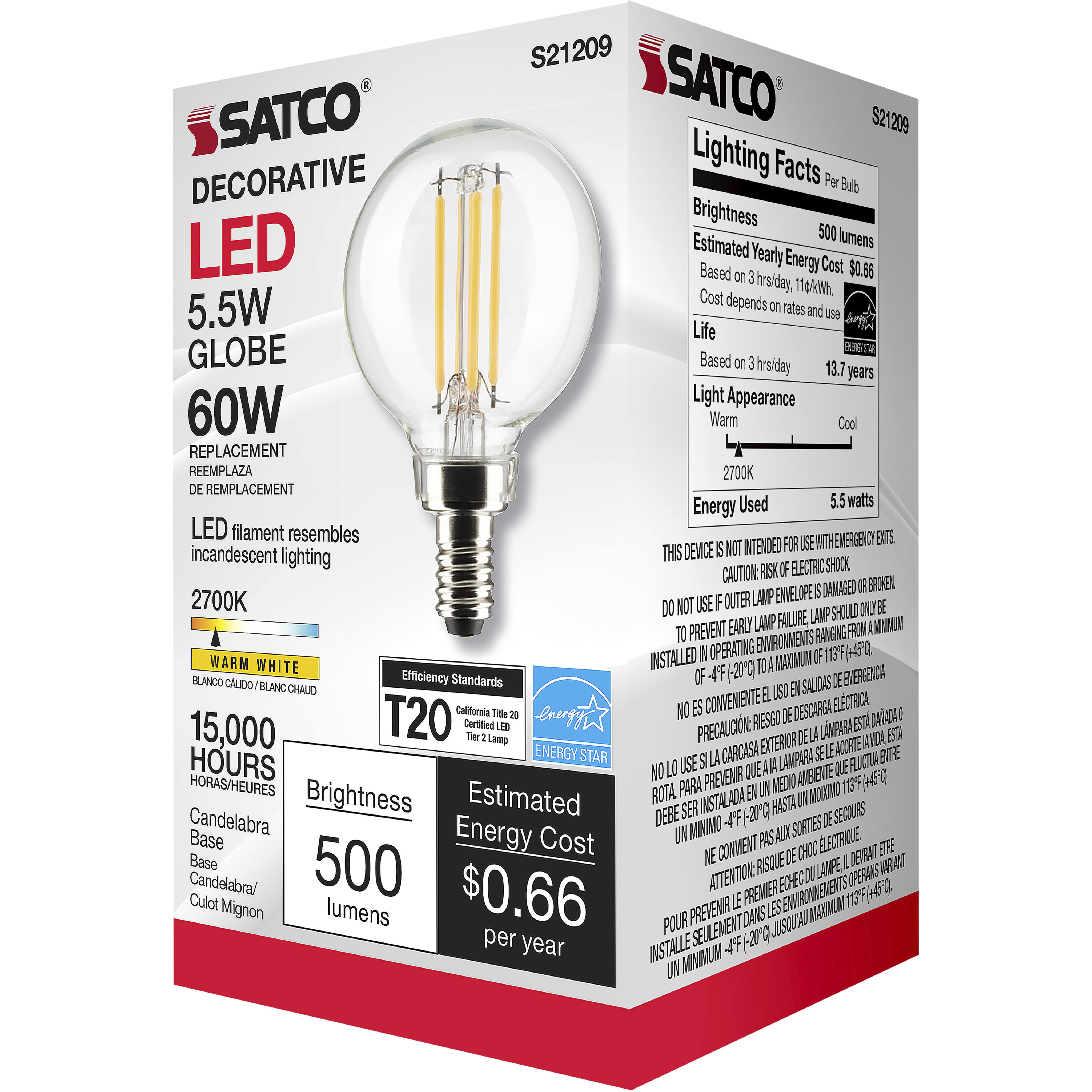 Lumos LED Candelabra Candelabra 5.50 watt 2700K LED Filament