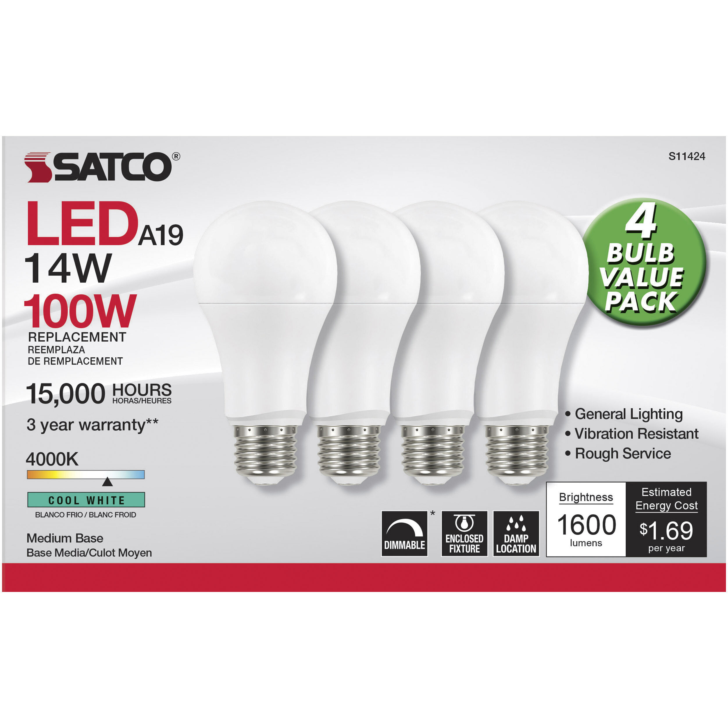 Lumos LED A19 15.50 watt 4000K Light Bulb 4-Pack