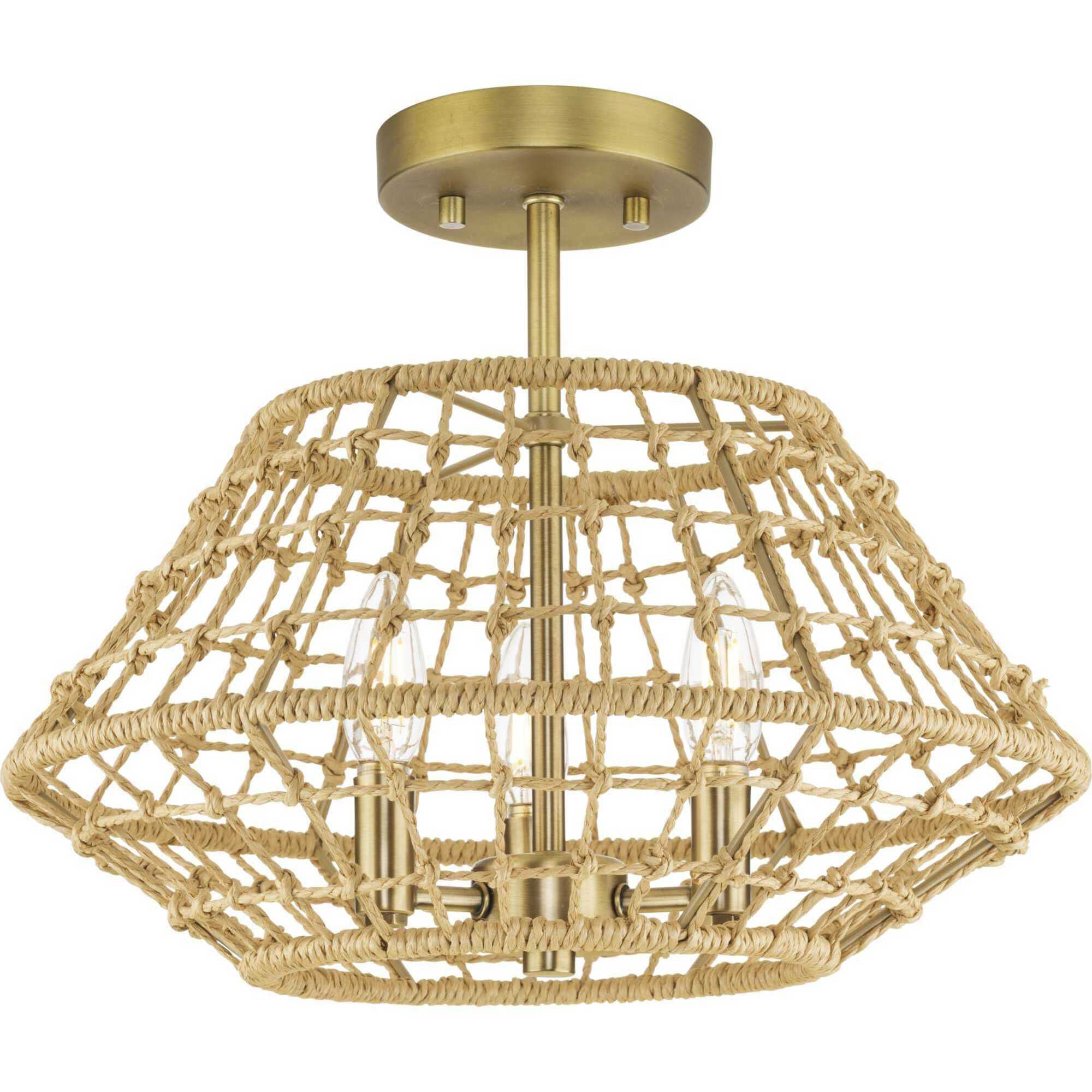 Laila 3 Light 16 inch Vintage Brass Semi-Flush Mount Convertible Ceiling Light, Design Series