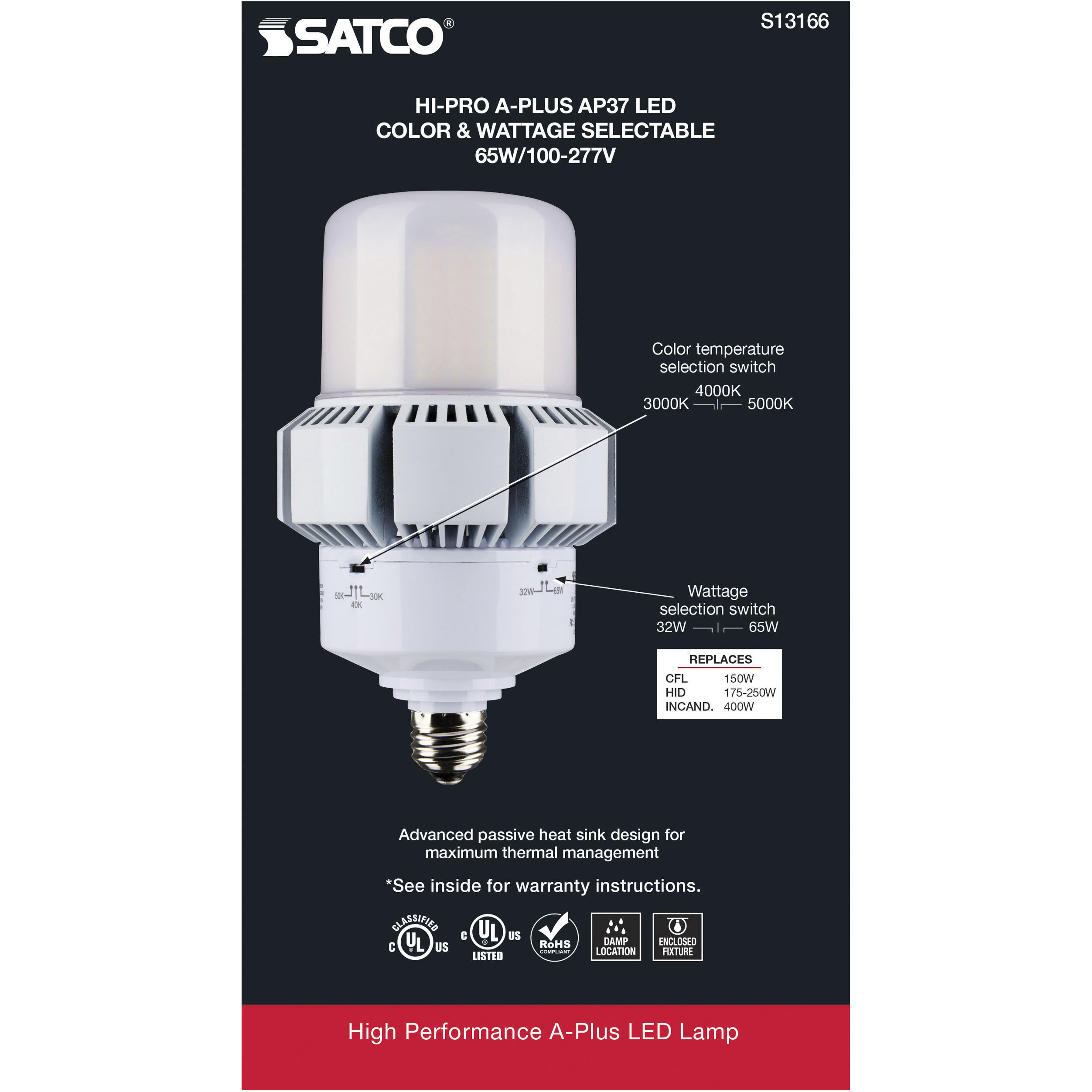 Lumos LED AP37 / ED37 Medium 65.00 watt 3000K HID Replacements