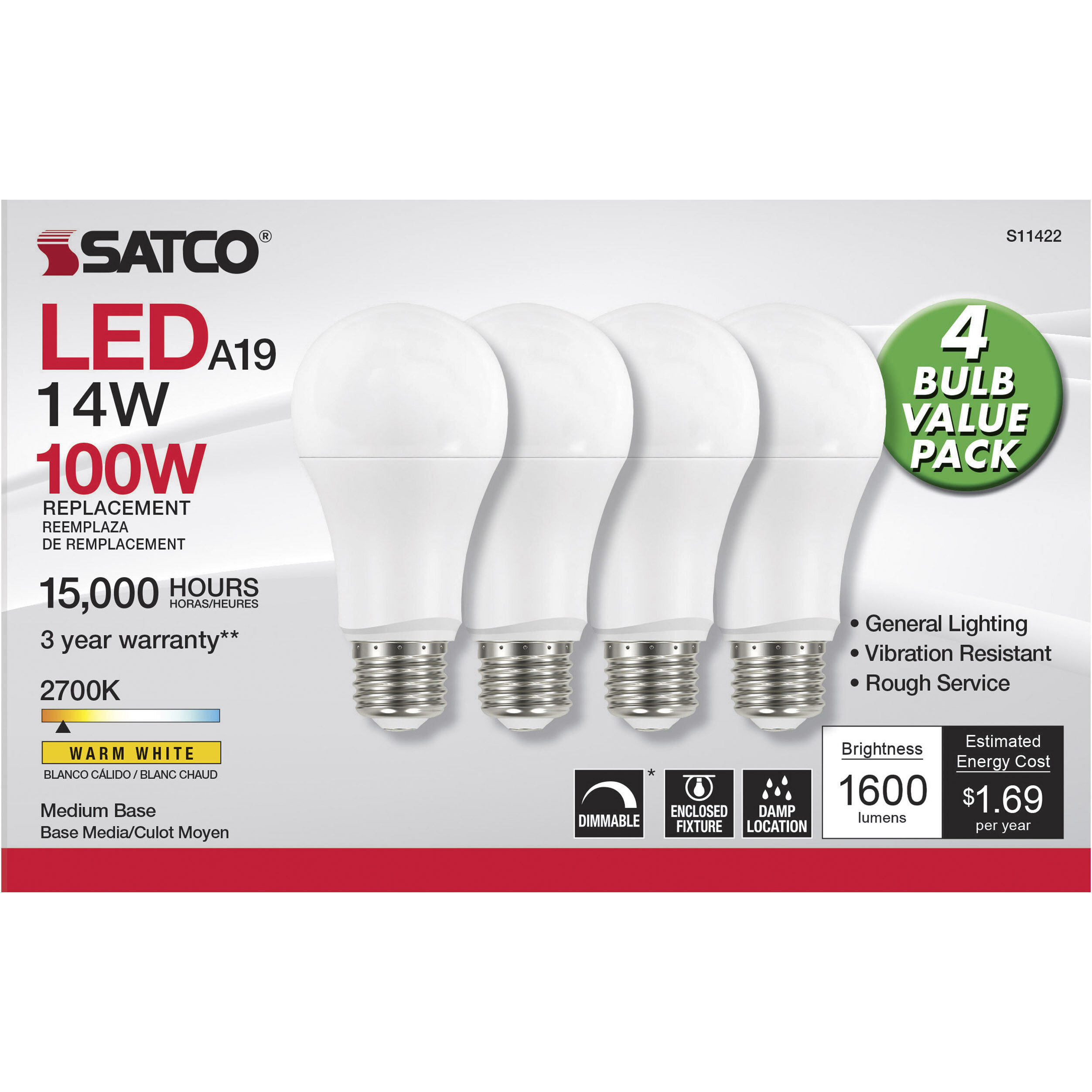 Lumos LED A19 15.50 watt 2700K Light Bulb 4-Pack