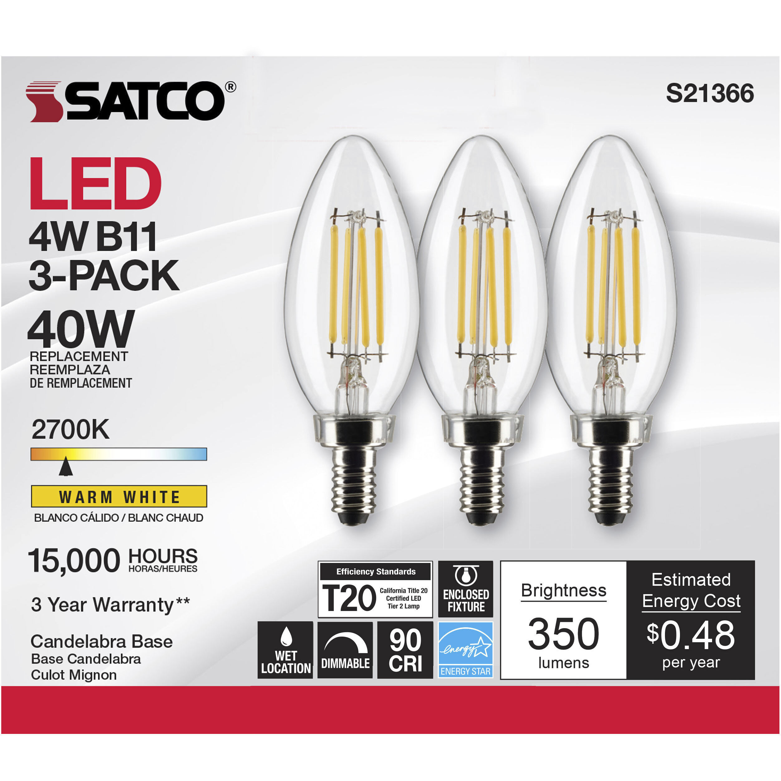 Lumos LED Candelabra Candelabra 4.00 watt 2700K LED Filament